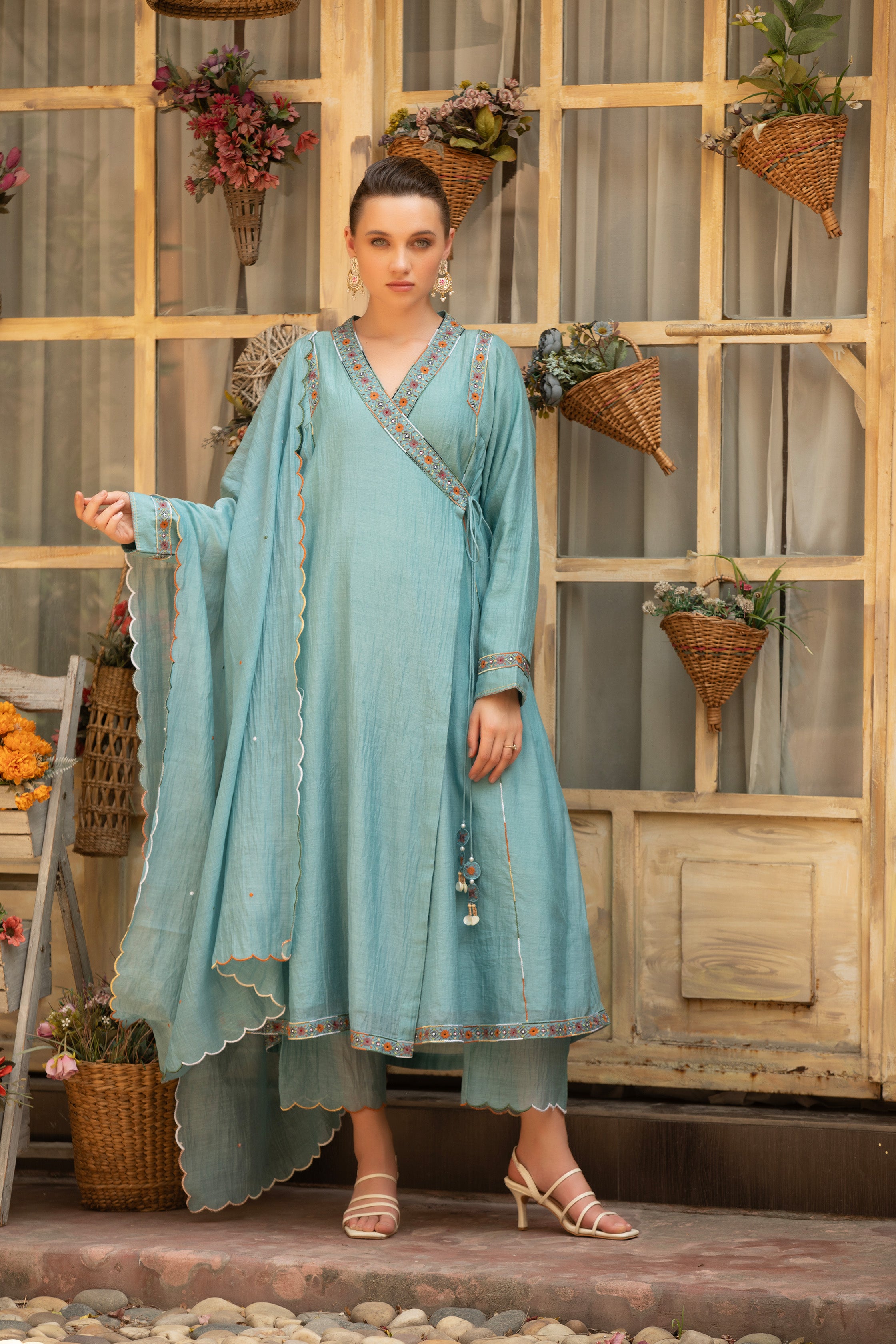 MEHERBAAN ANGRKHA KURTA SET TURQUISE