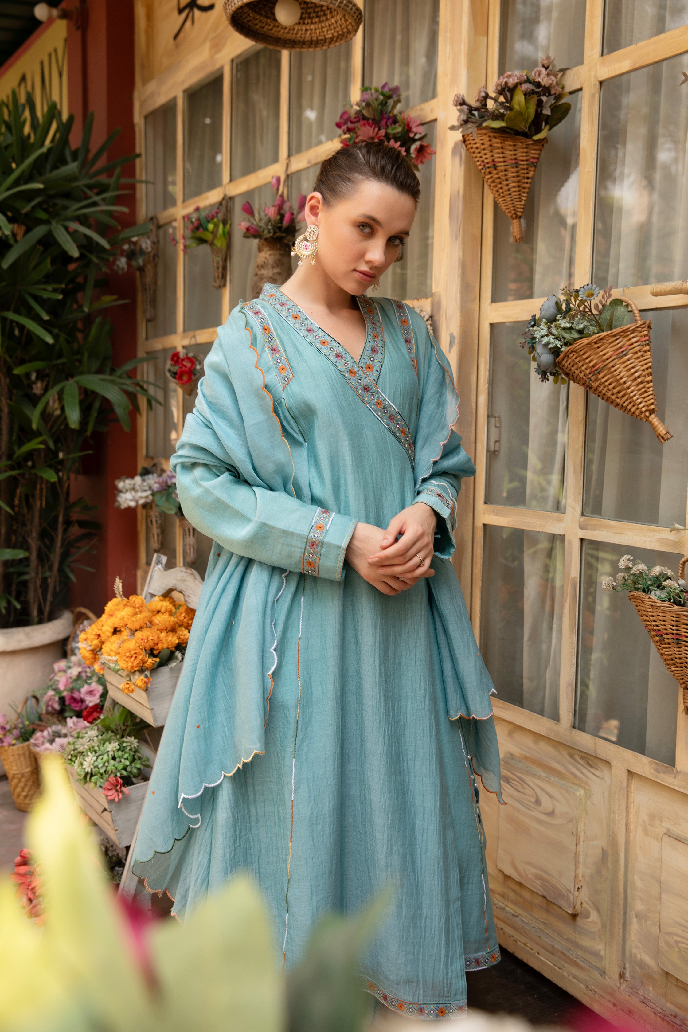 MEHERBAAN ANGRKHA KURTA SET TURQUISE