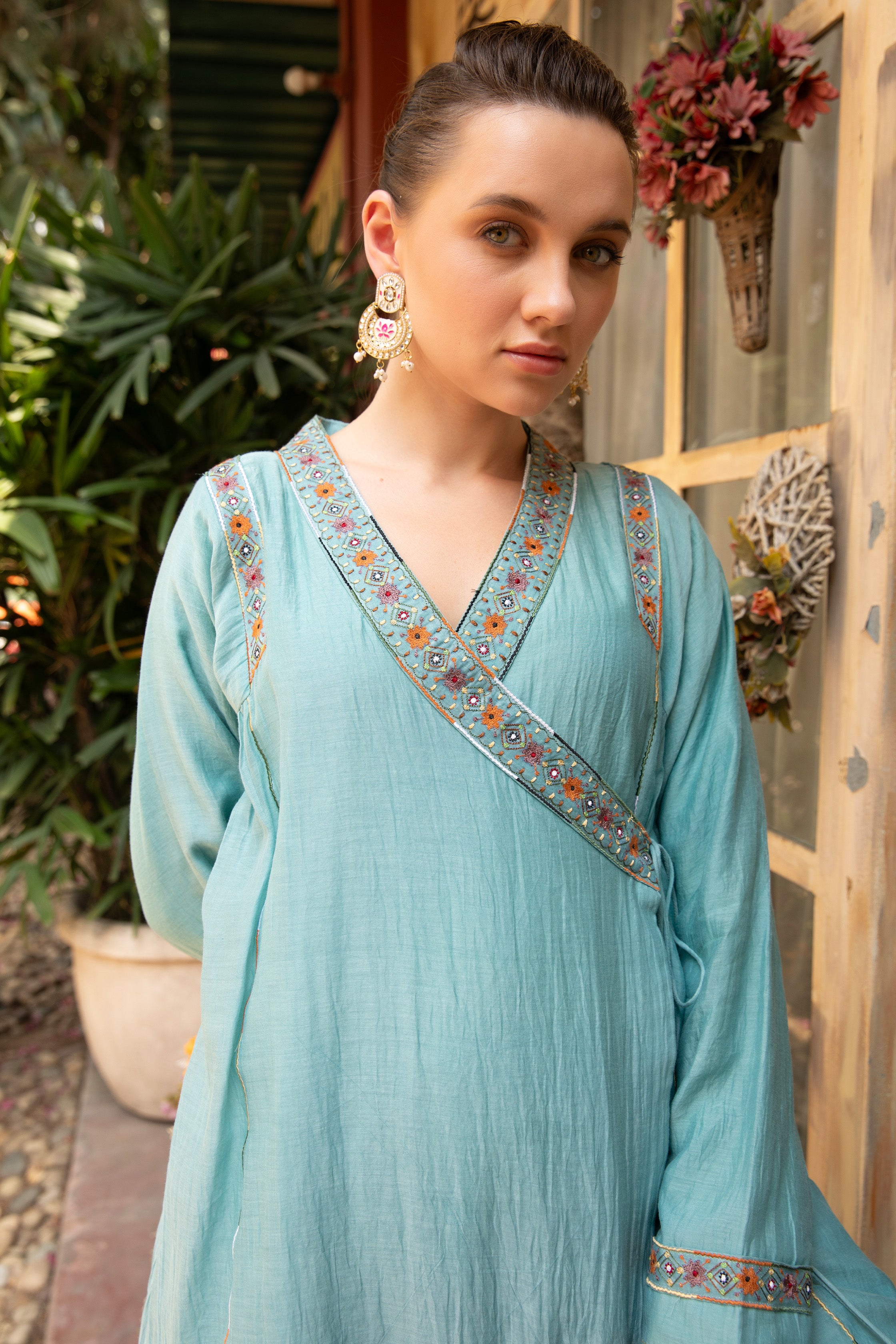 MEHERBAAN ANGRKHA KURTA SET TURQUISE