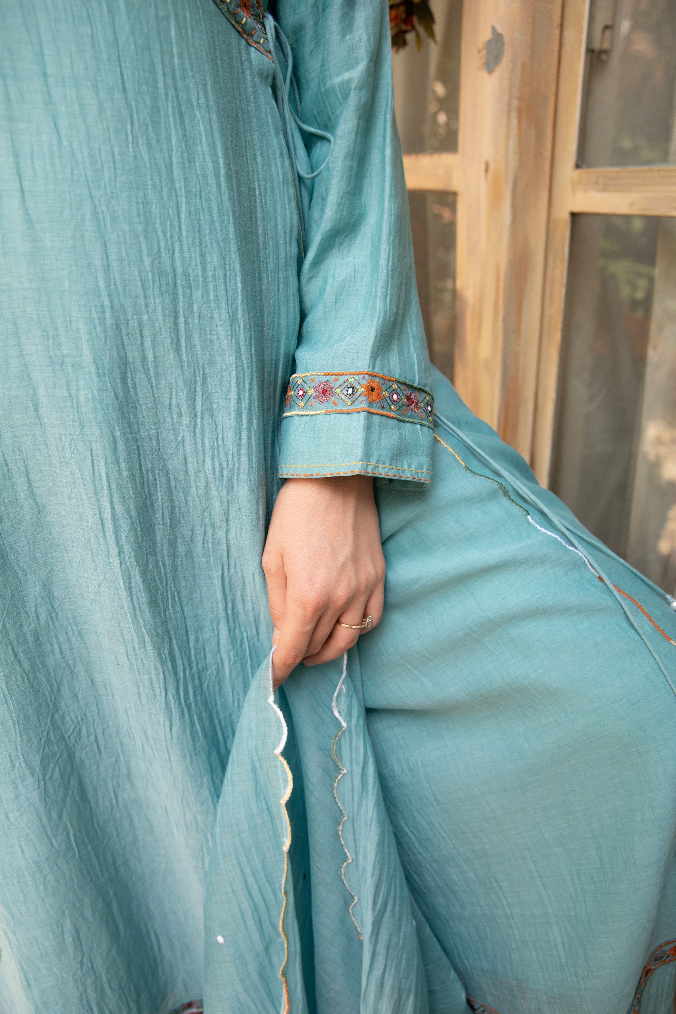 MEHERBAAN ANGRKHA KURTA SET TURQUISE