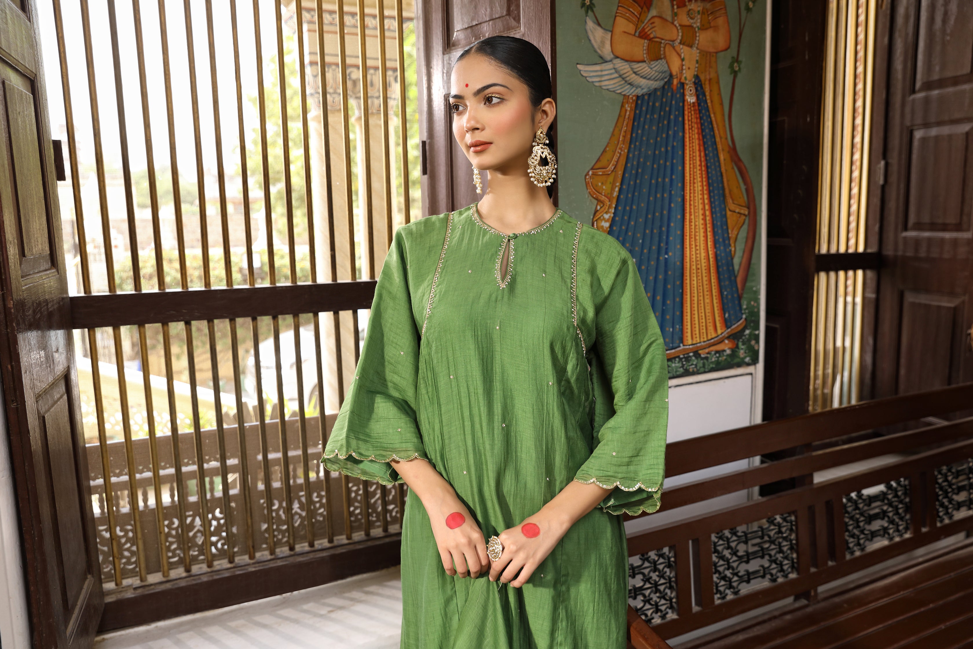 Green Rudra Suit Set with Aari and Sequin Embroidery