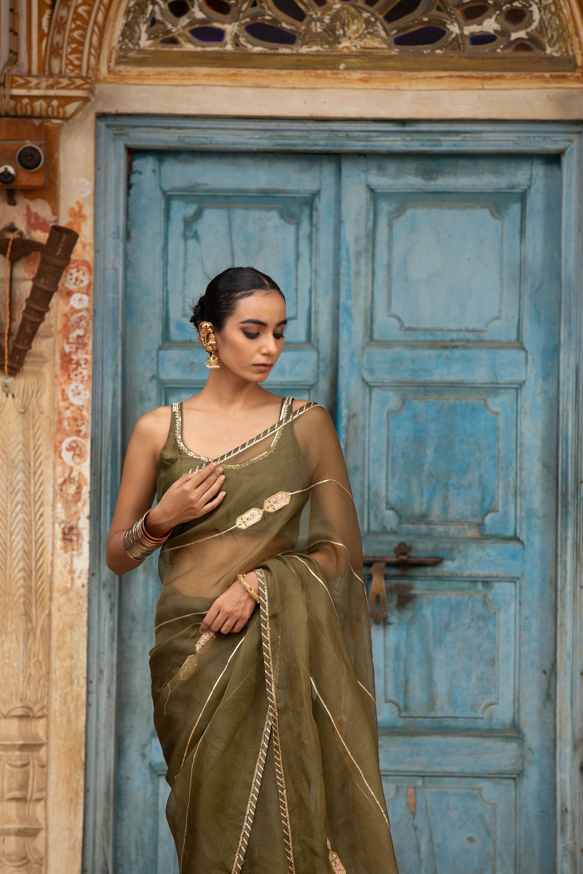 GREEN ORGANZA SAREE