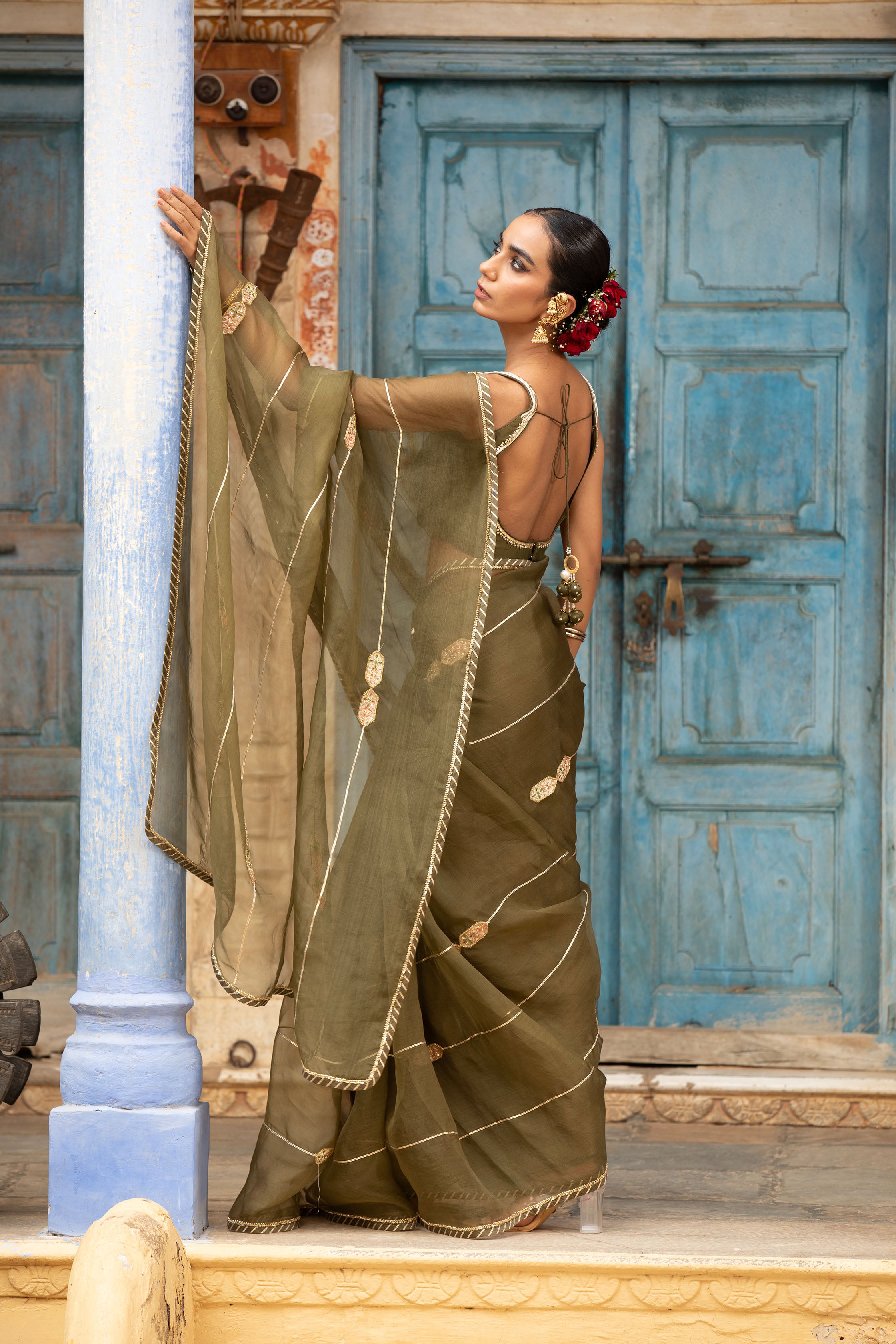 GREEN ORGANZA SAREE