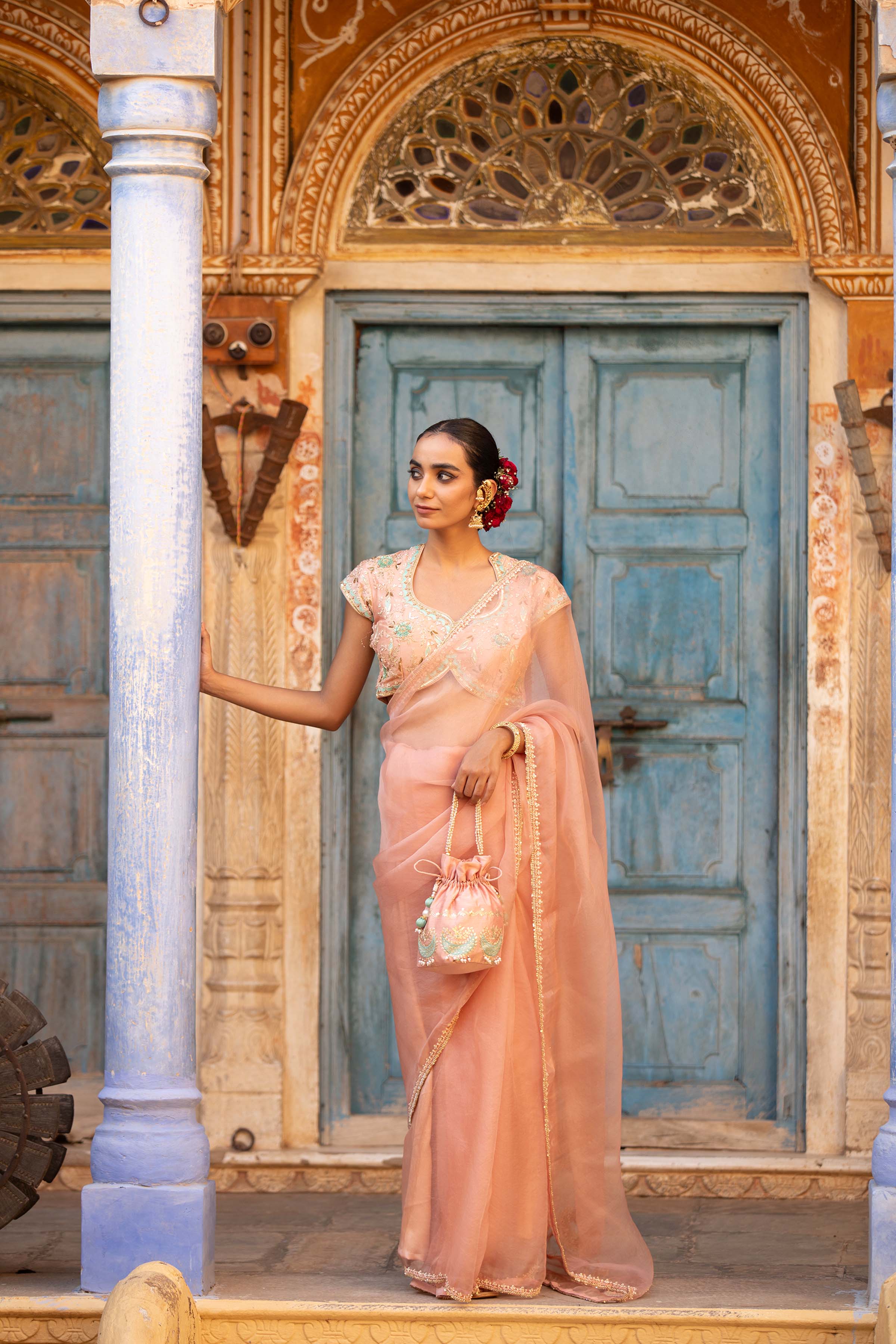 PEACH ORGANZA SAREE
