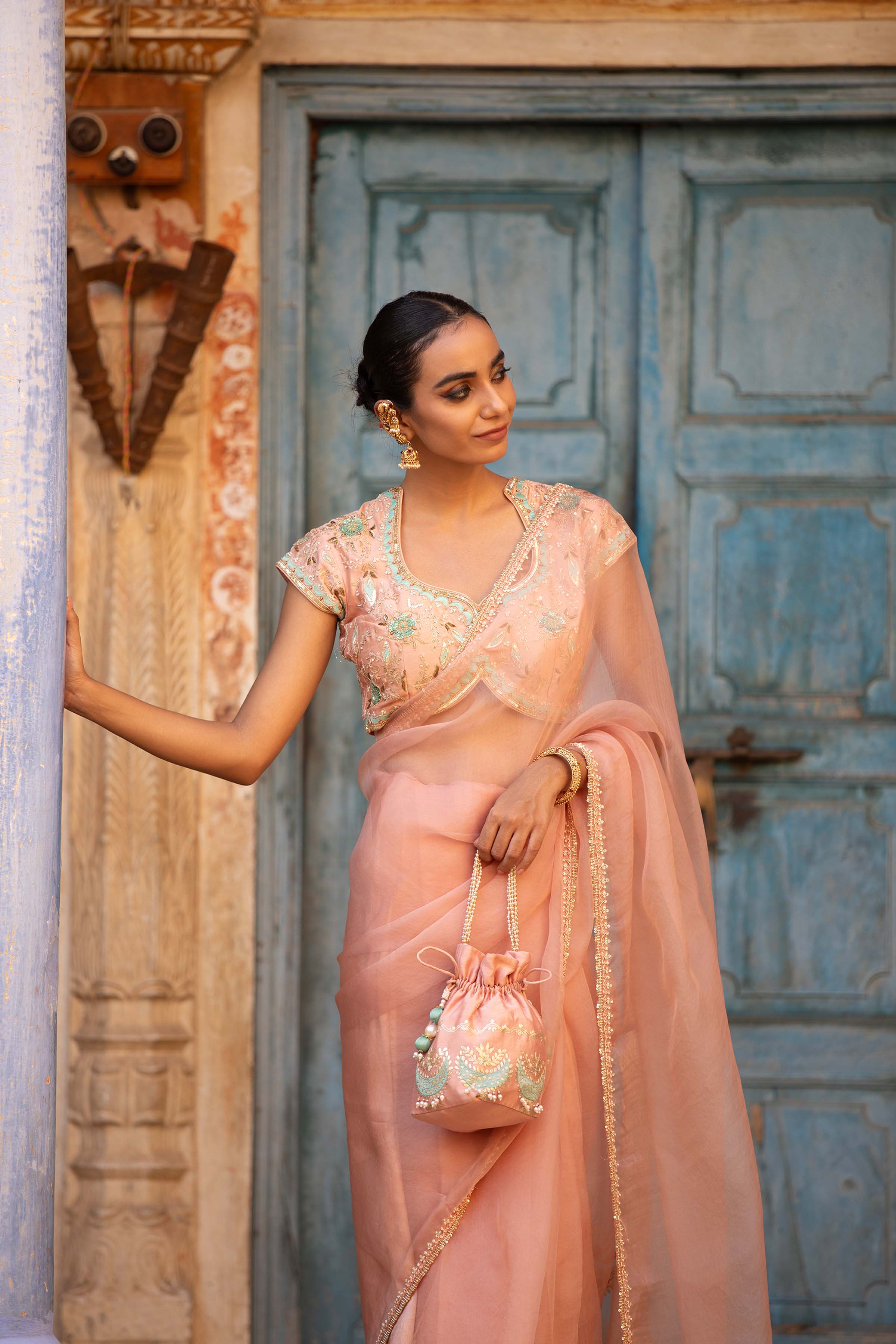 PEACH ORGANZA SAREE