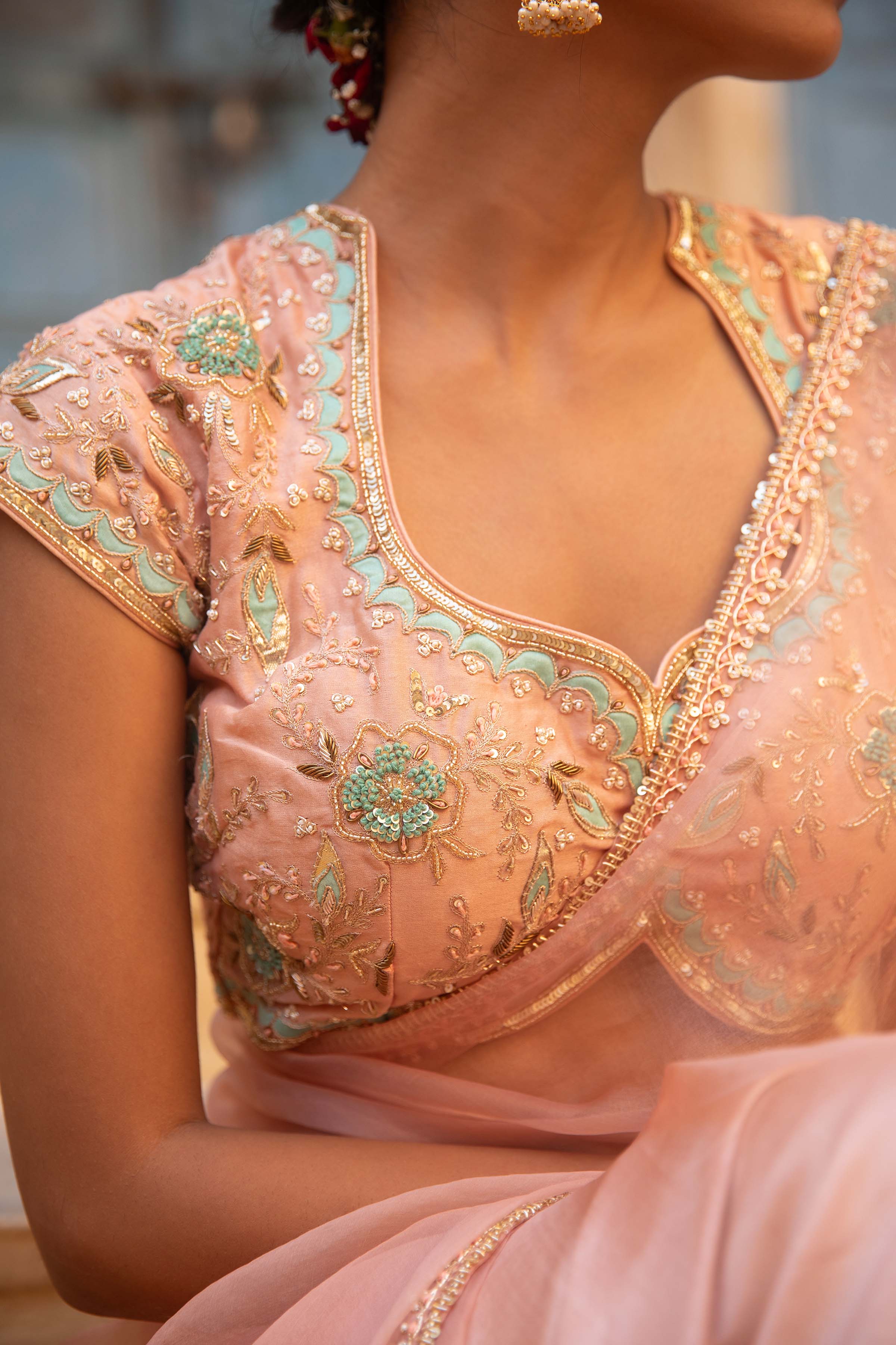 PEACH ORGANZA SAREE