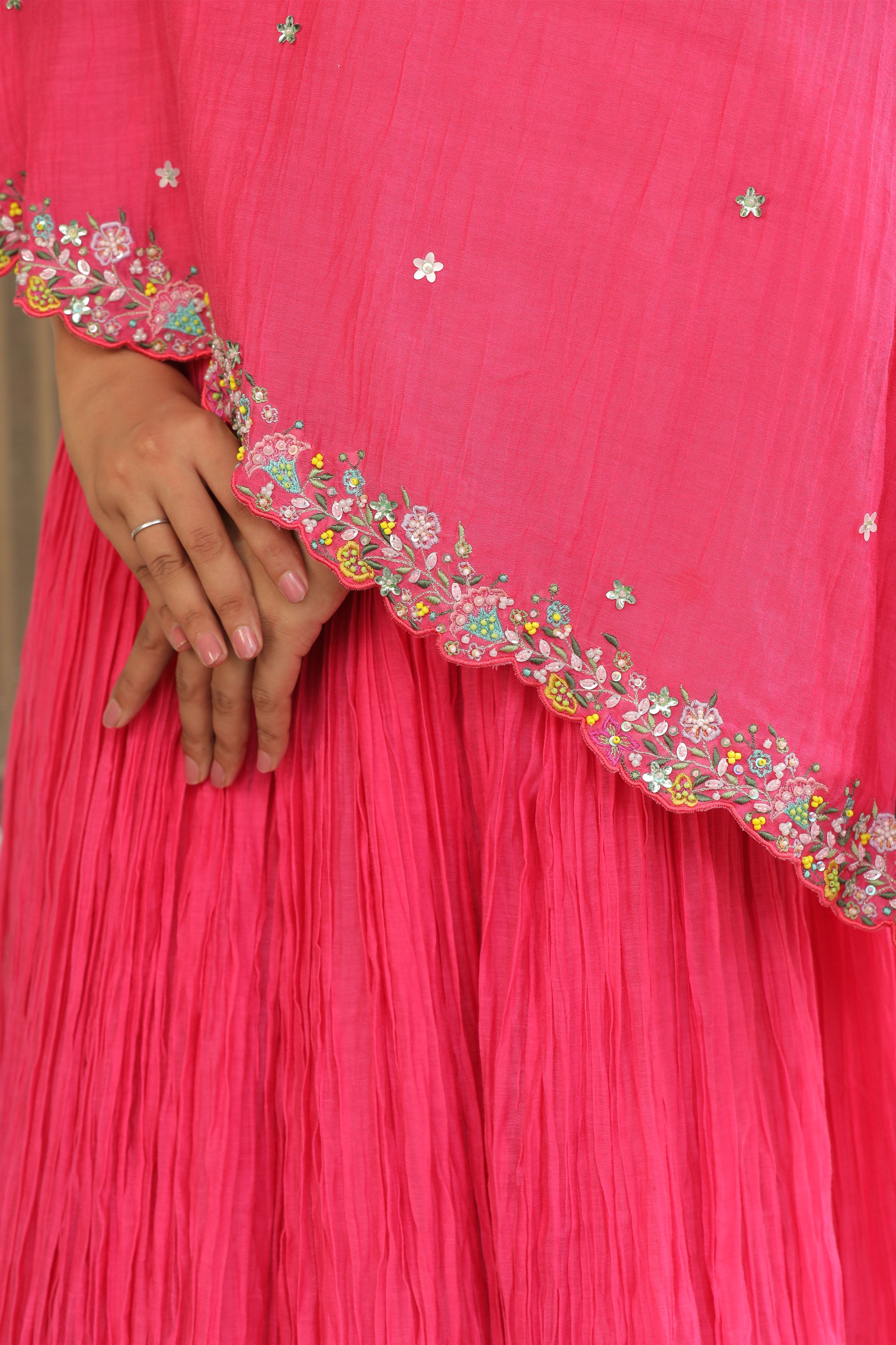 BERRY HOT PINK LEHENGA WITH BUSTIER CAPE