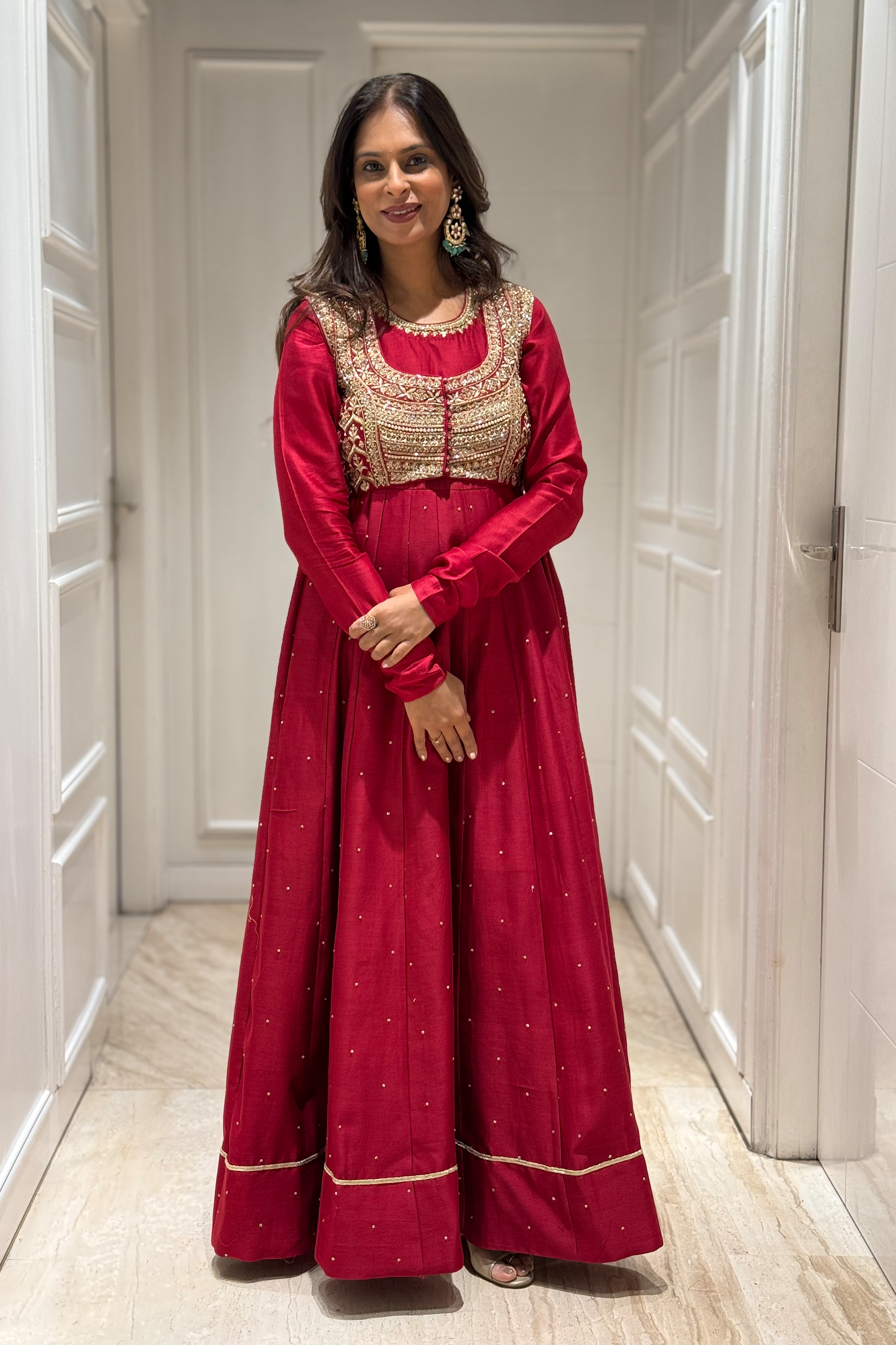 ANARKALI WITH EMBROIBERY JACKET - RED