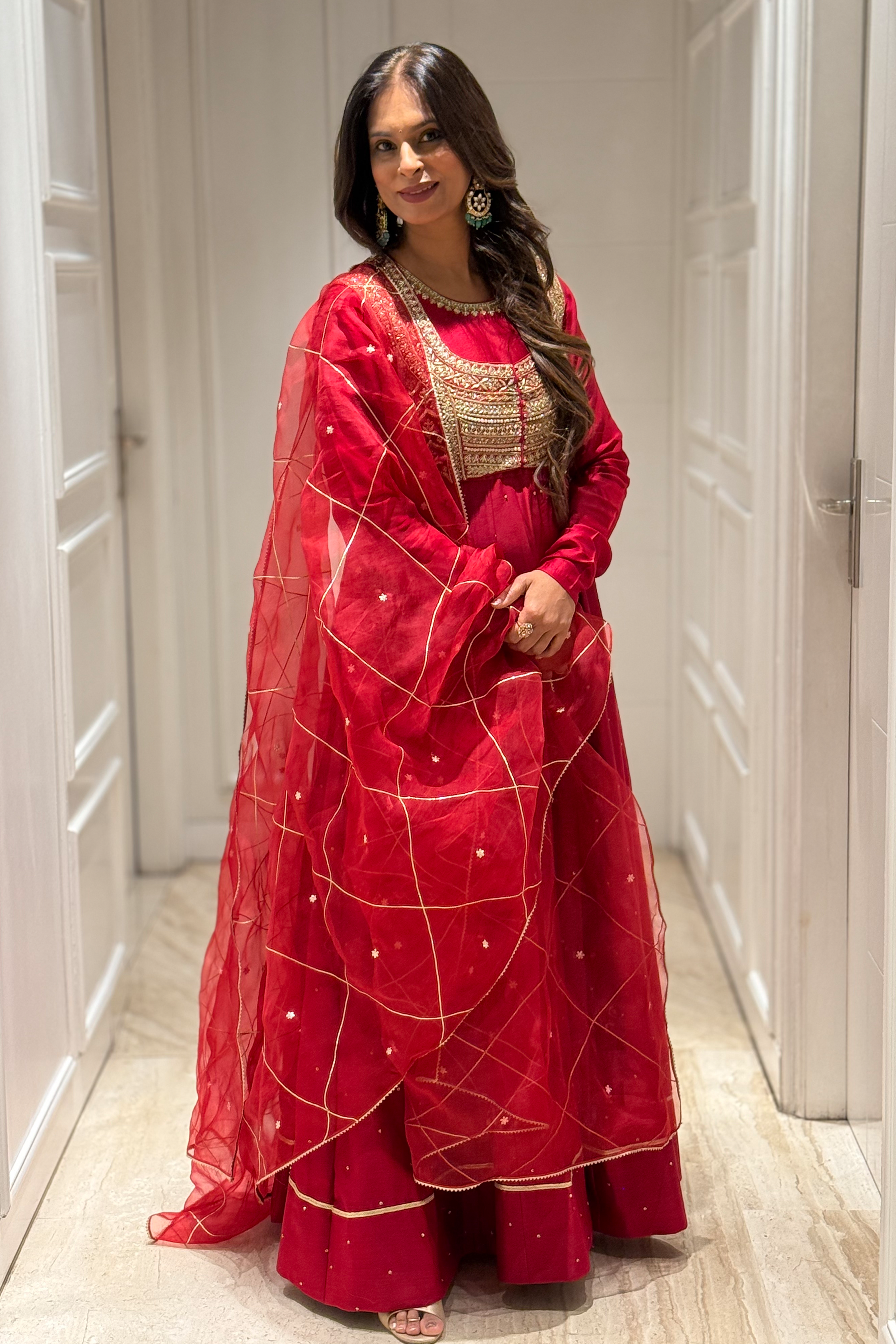 ANARKALI WITH EMBROIBERY JACKET - RED