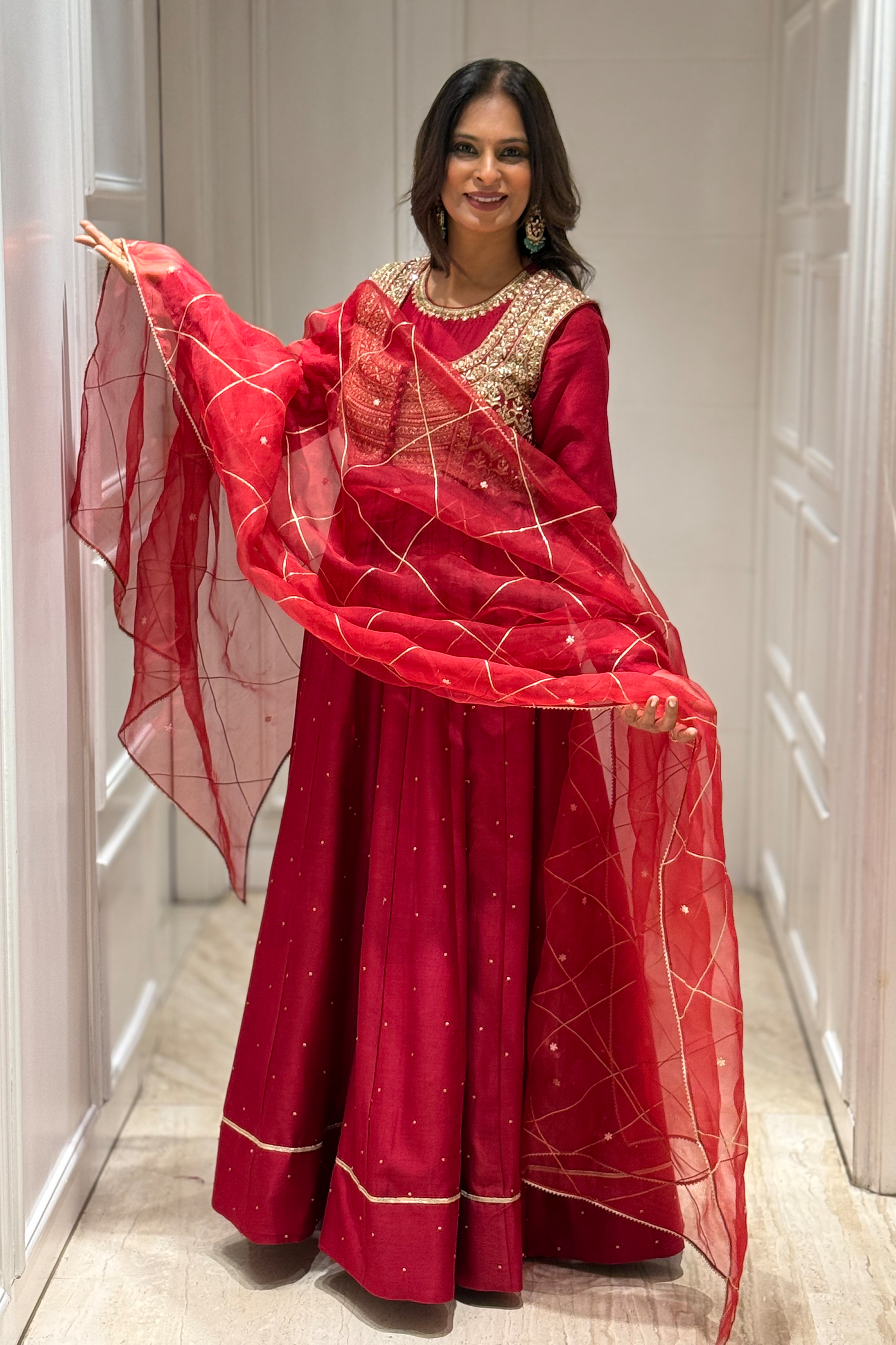 ANARKALI WITH EMBROIBERY JACKET - RED