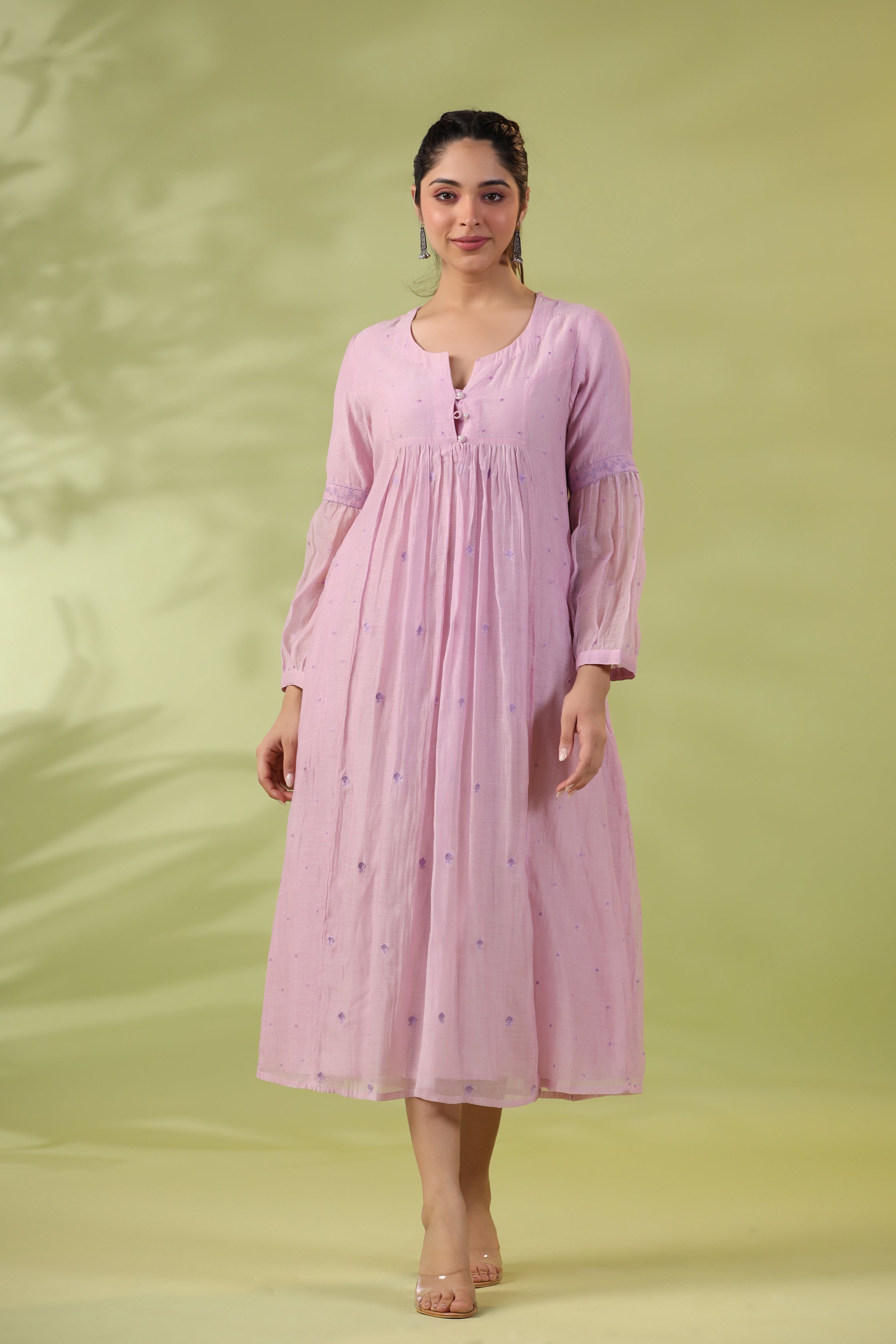 Love Lilac Suit Set with Subtle Embroidery and Gathered Yoke