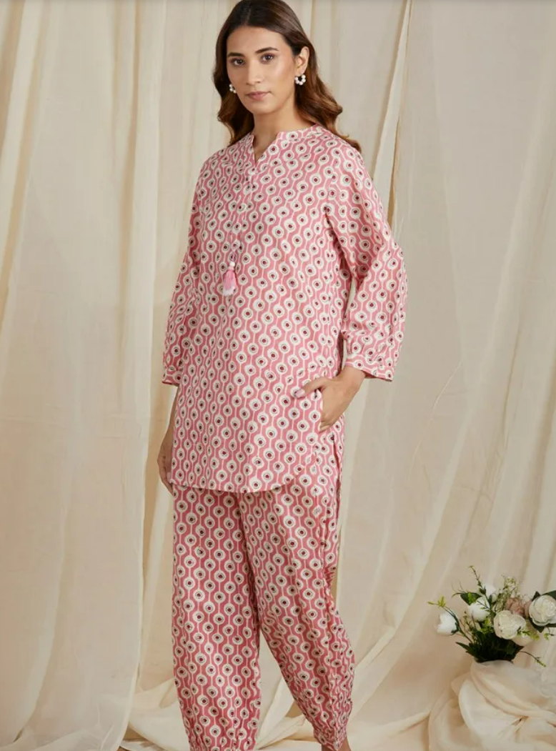 Alure Pink Hand-Block Co-ord Set