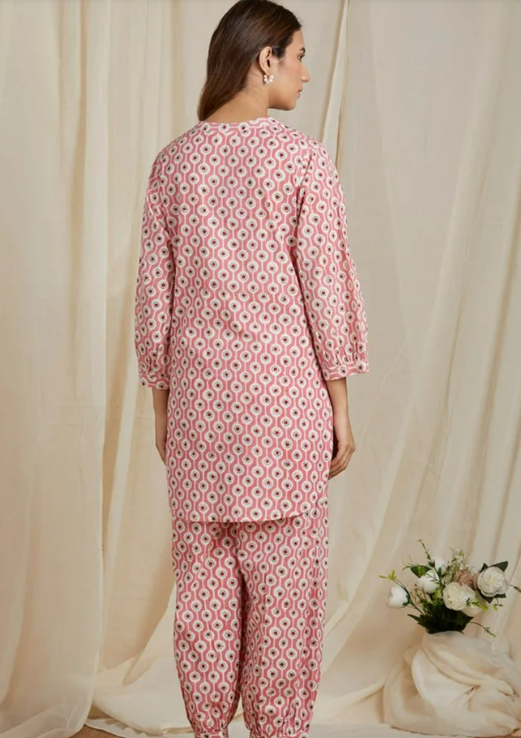 Alure Pink Hand-Block Co-ord Set