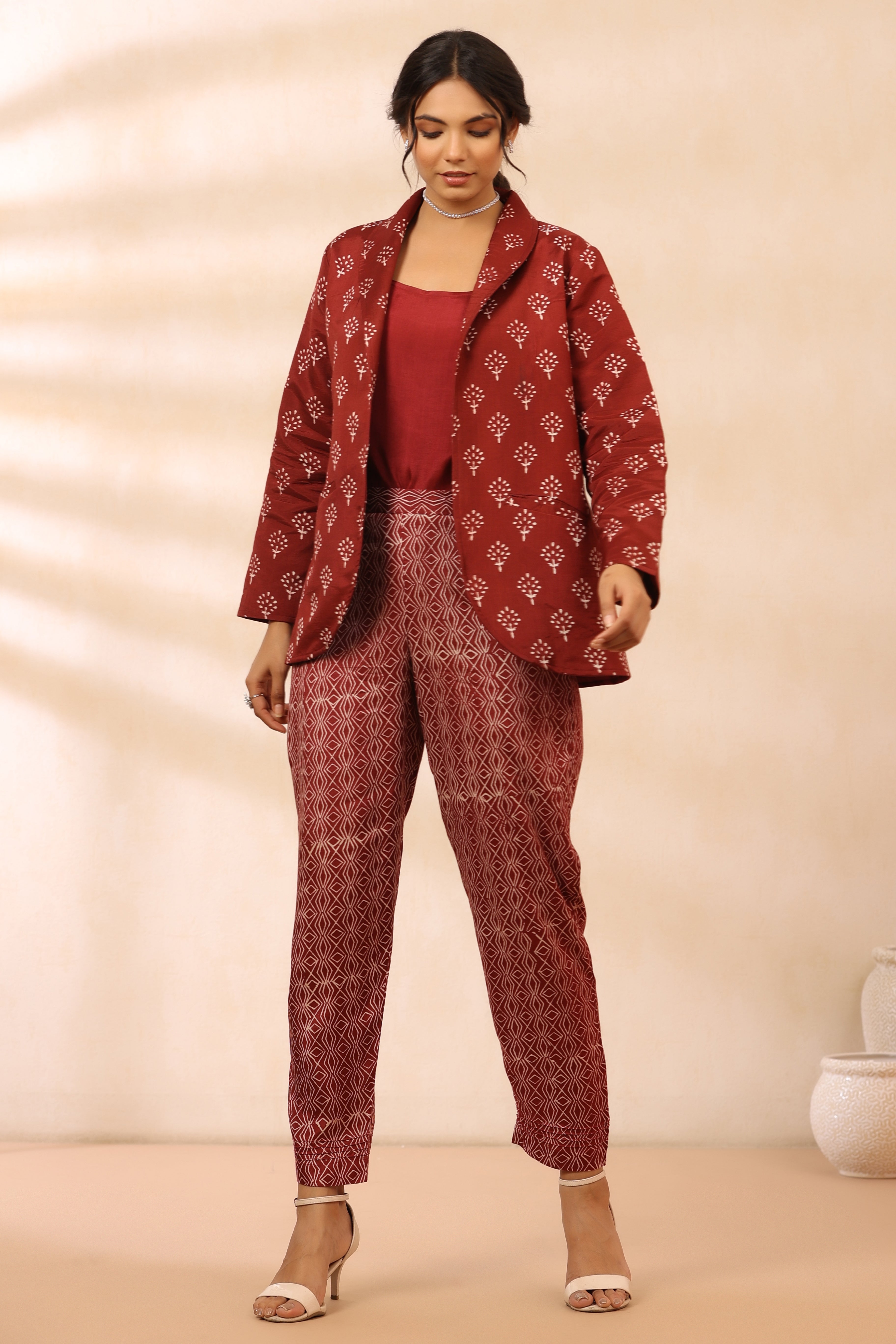 Bandhani Maroon Blazer Set