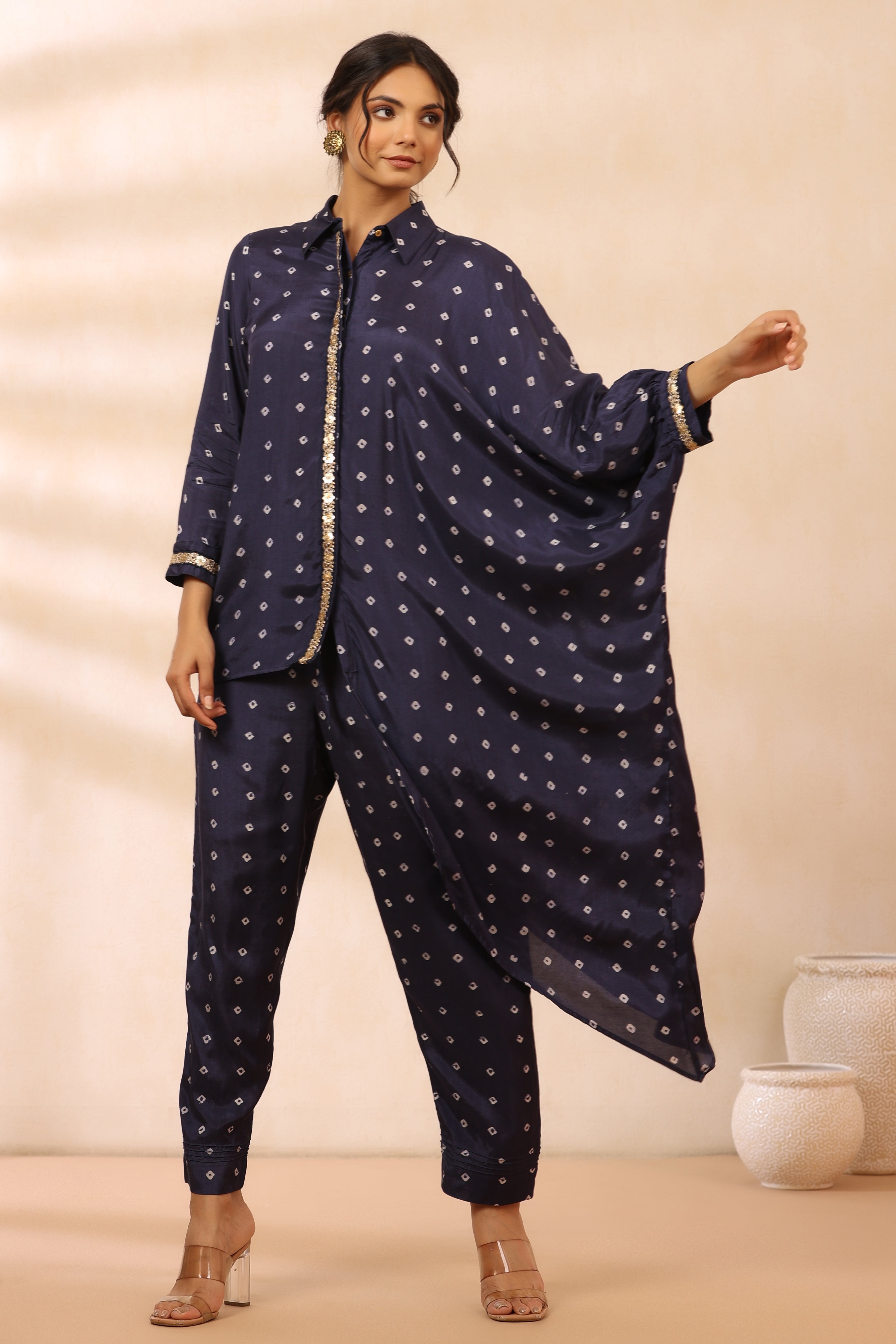 Navy Drop Drape Shirt Set