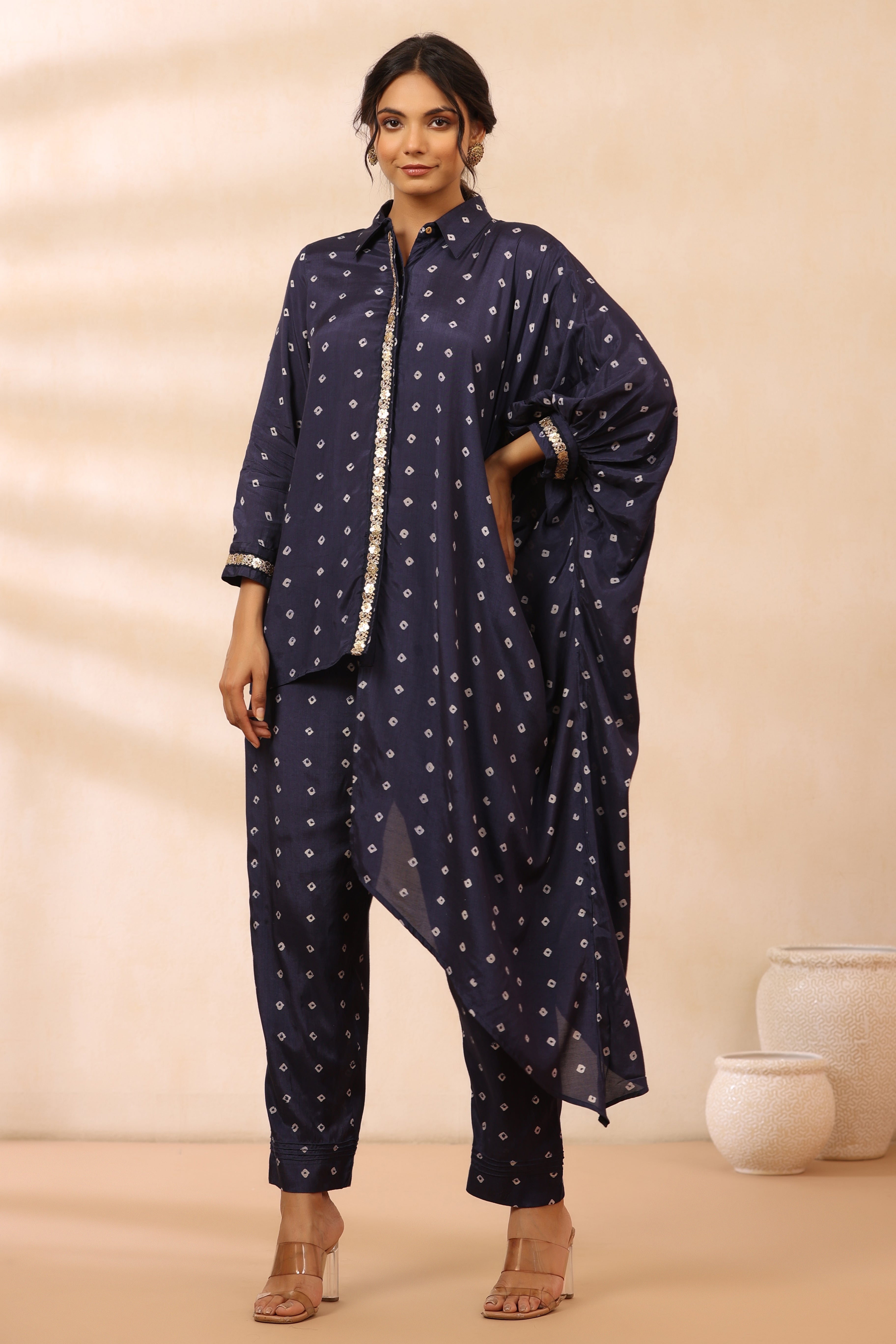 Navy Drop Drape Shirt Set