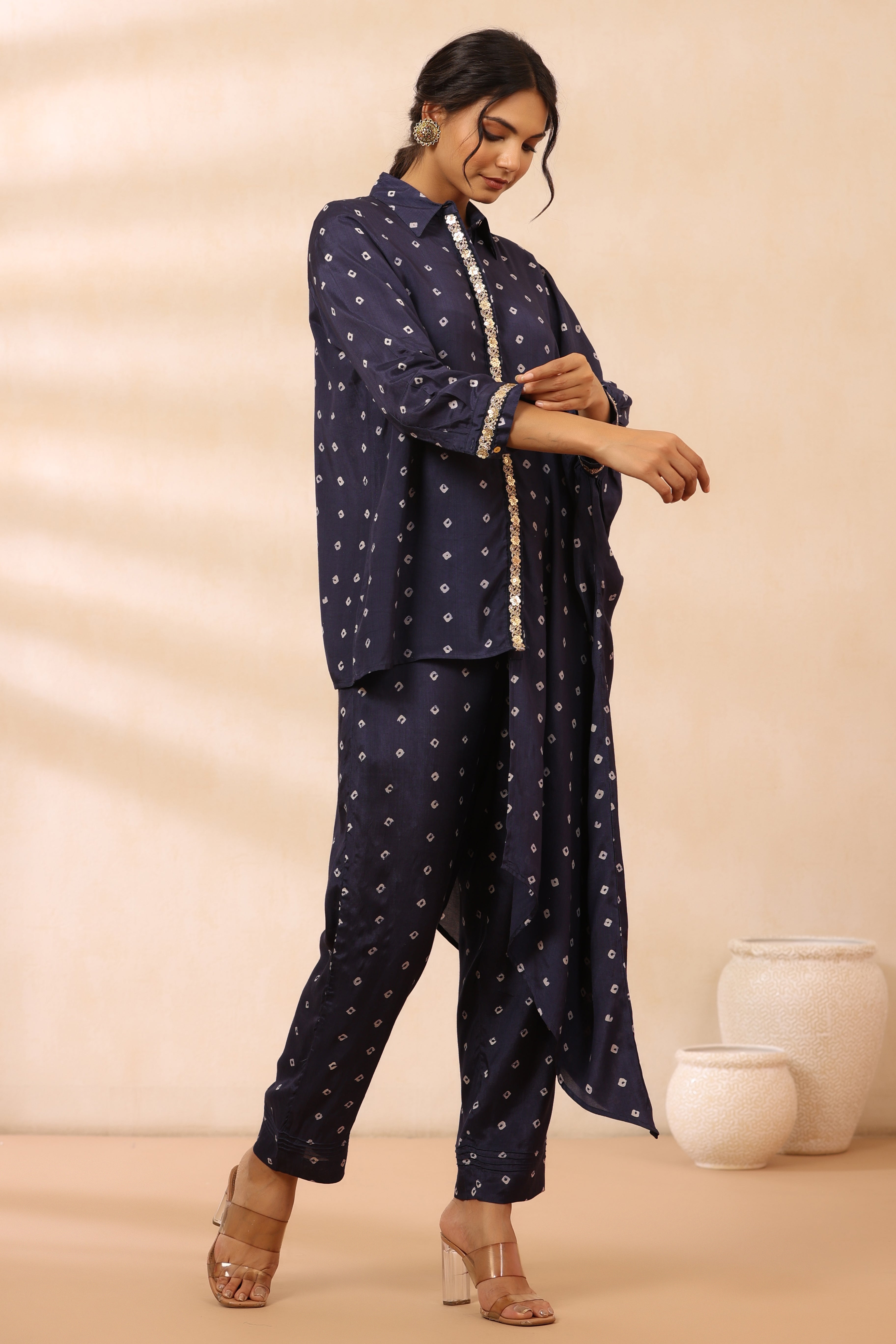 Navy Drop Drape Shirt Set