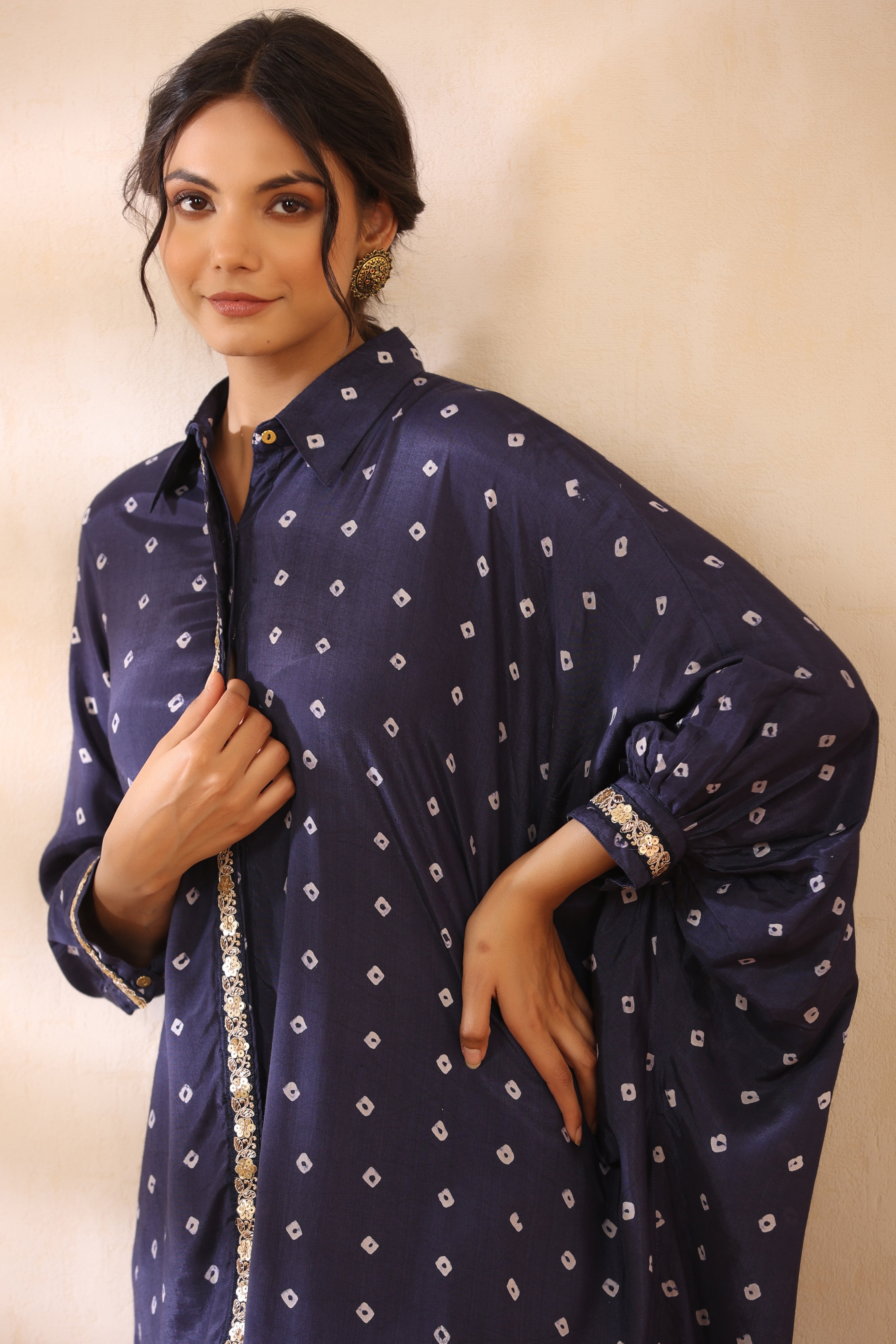 Navy Drop Drape Shirt Set