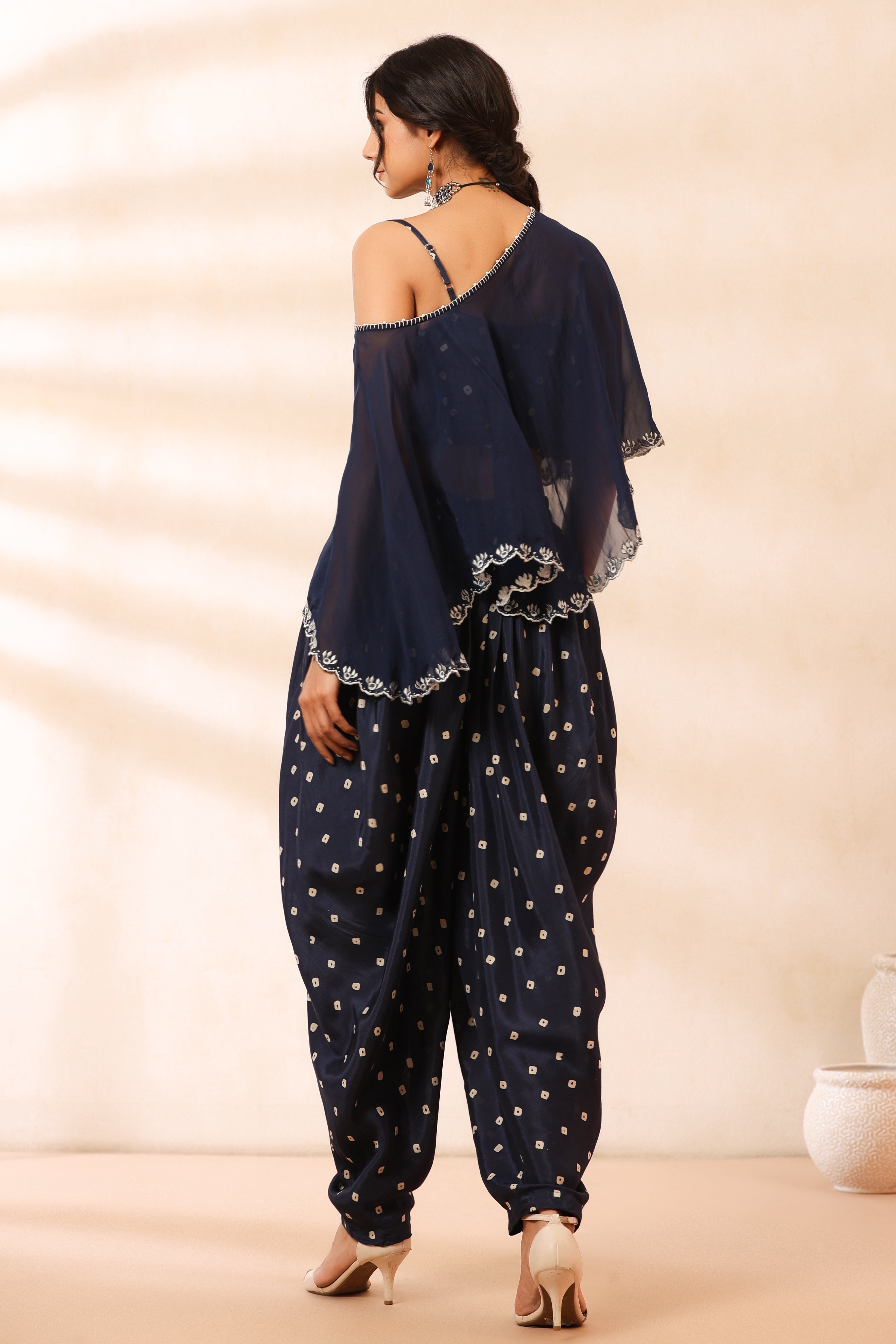 Bandhani Blue Poncho Set