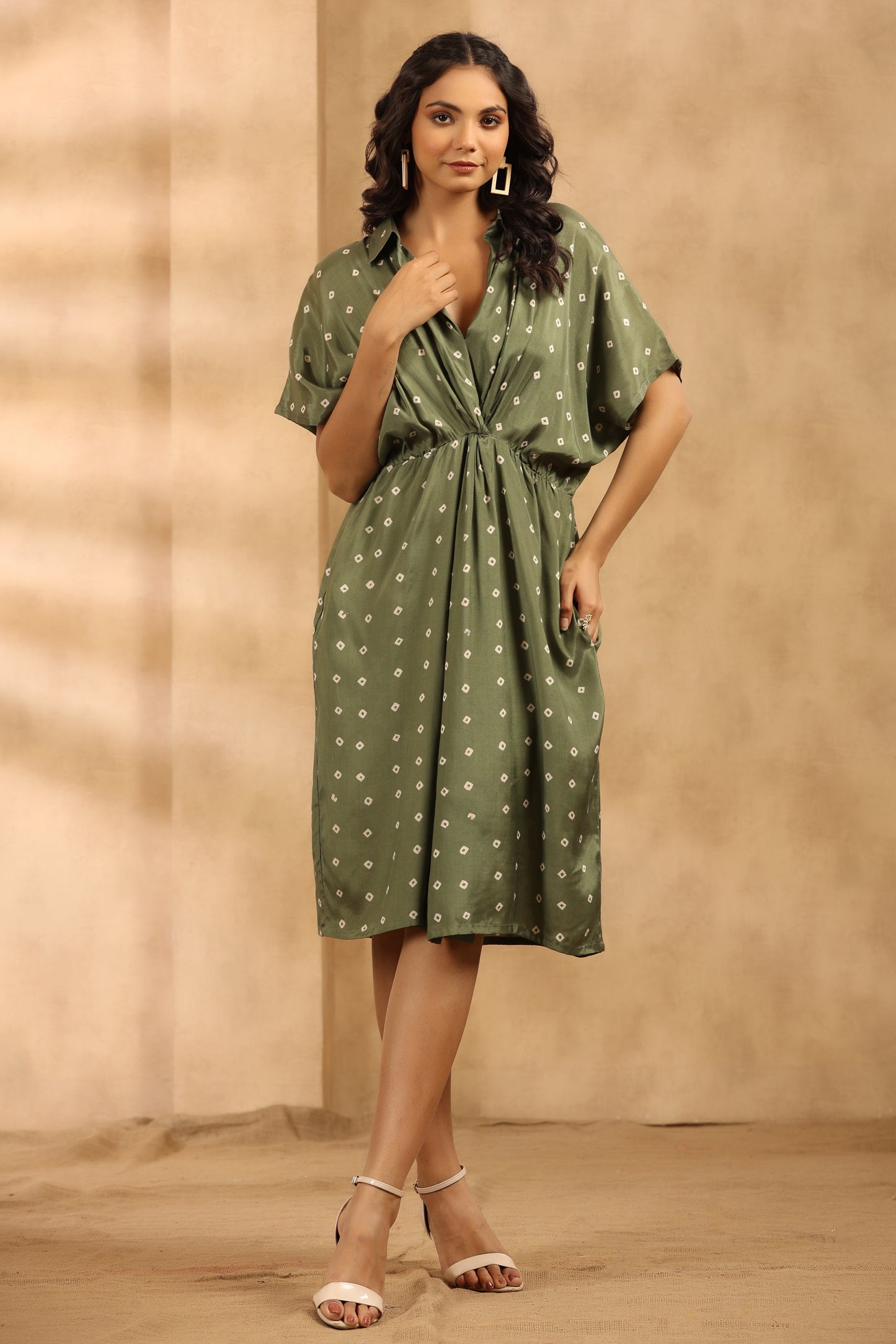 Bandhani Sage Green Twisted Dress