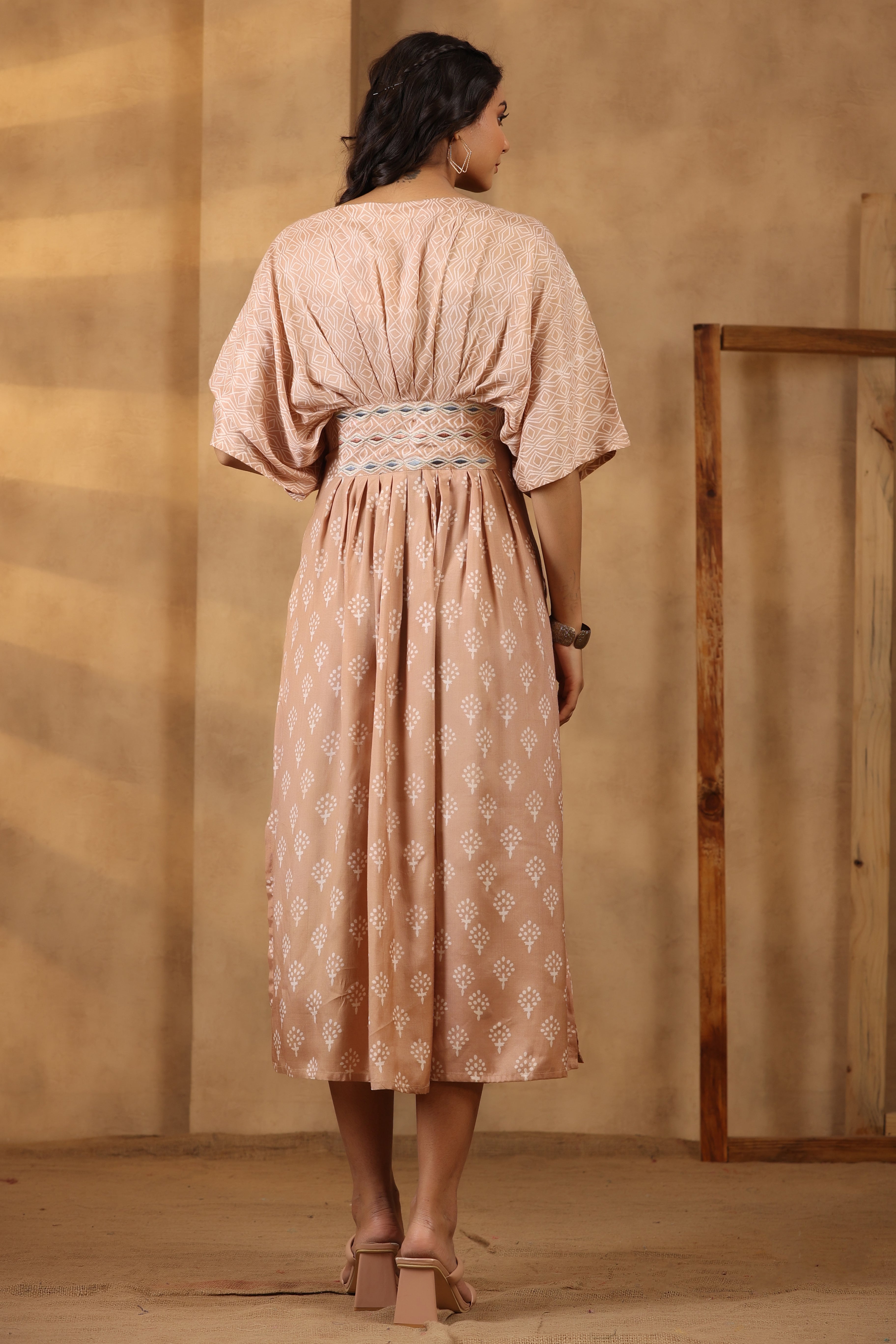 Bandhani Beige Kaftan Dress