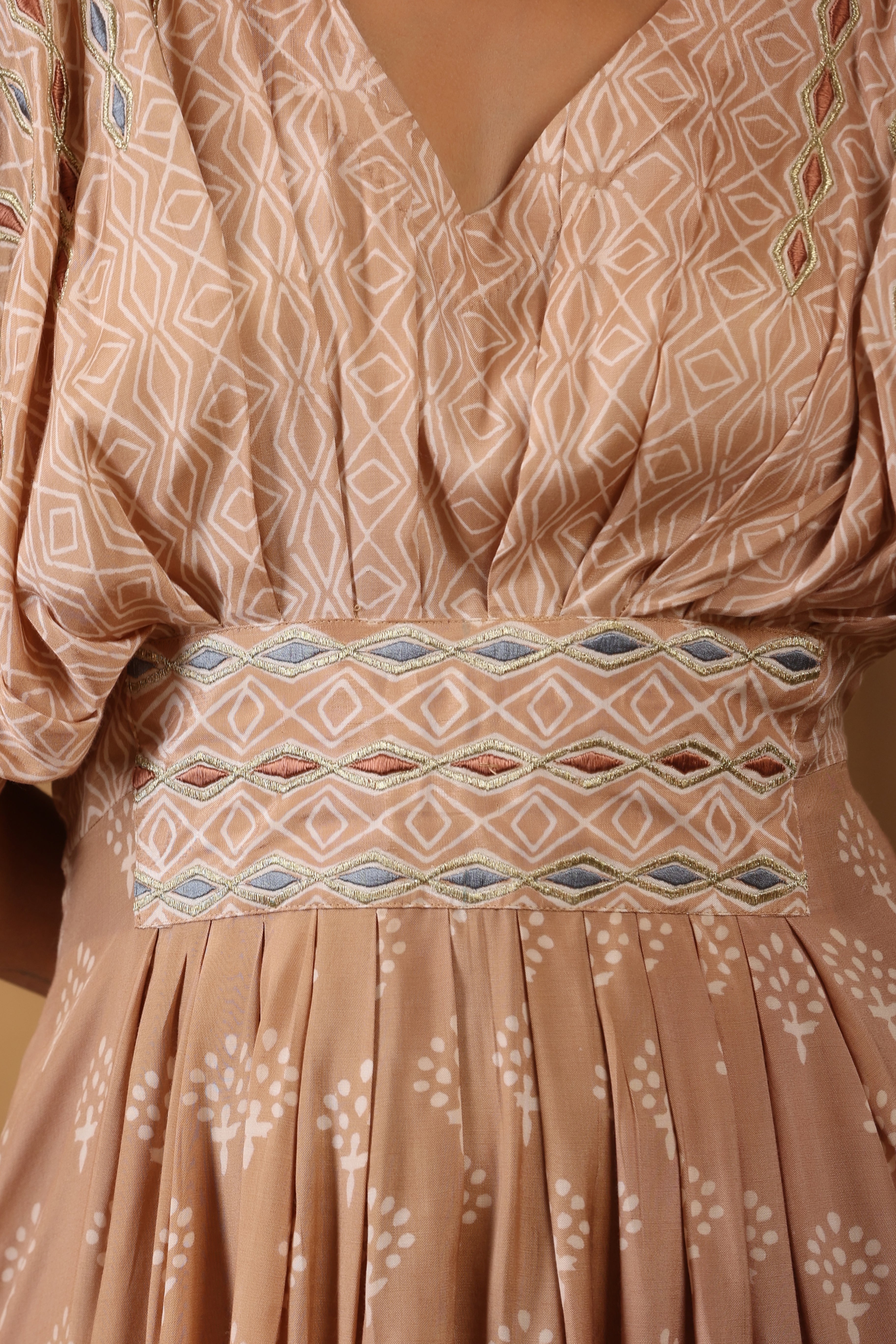 Bandhani Beige Kaftan Dress