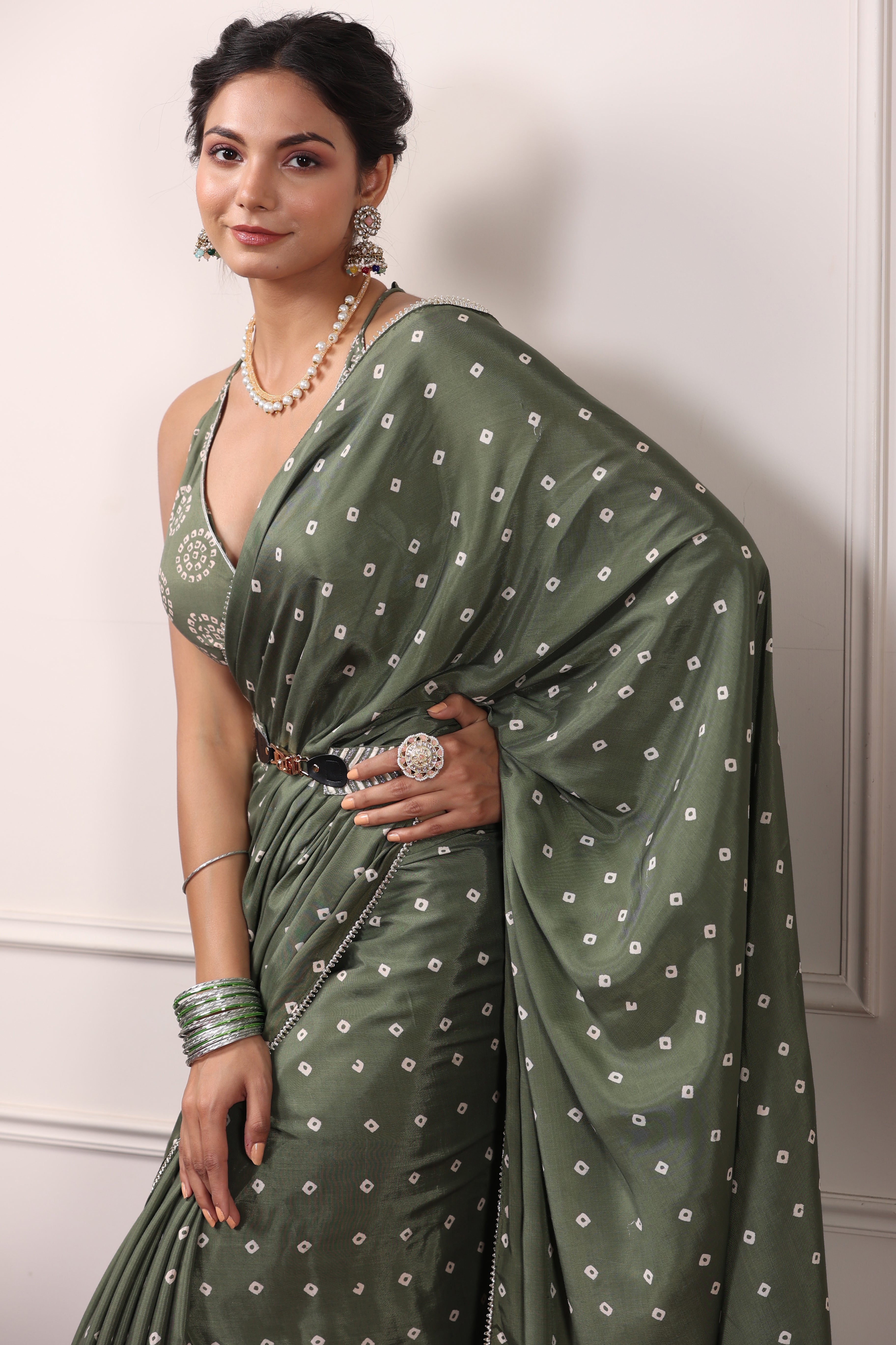 Green Retro Feels Saree Set