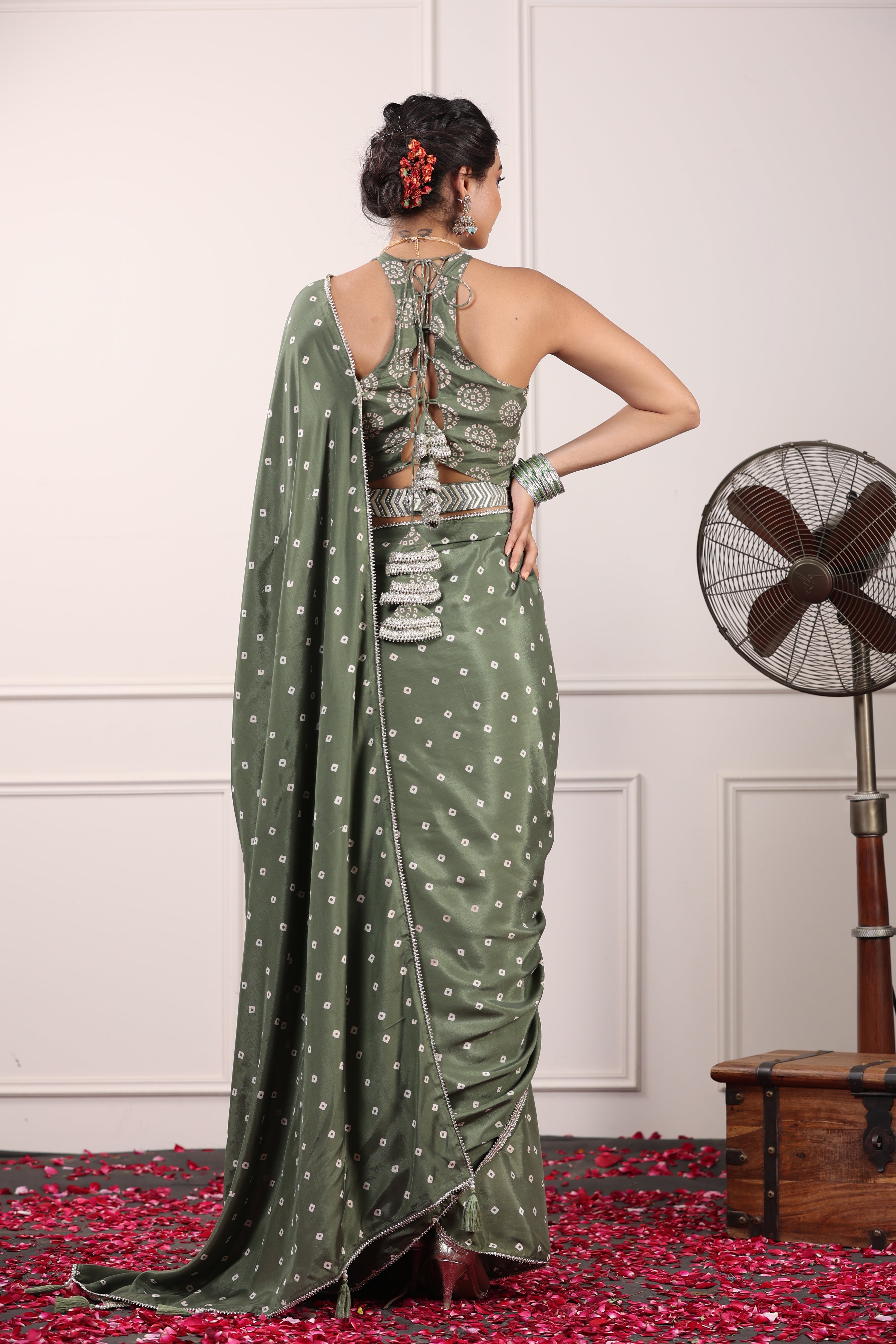 Green Retro Feels Saree Set