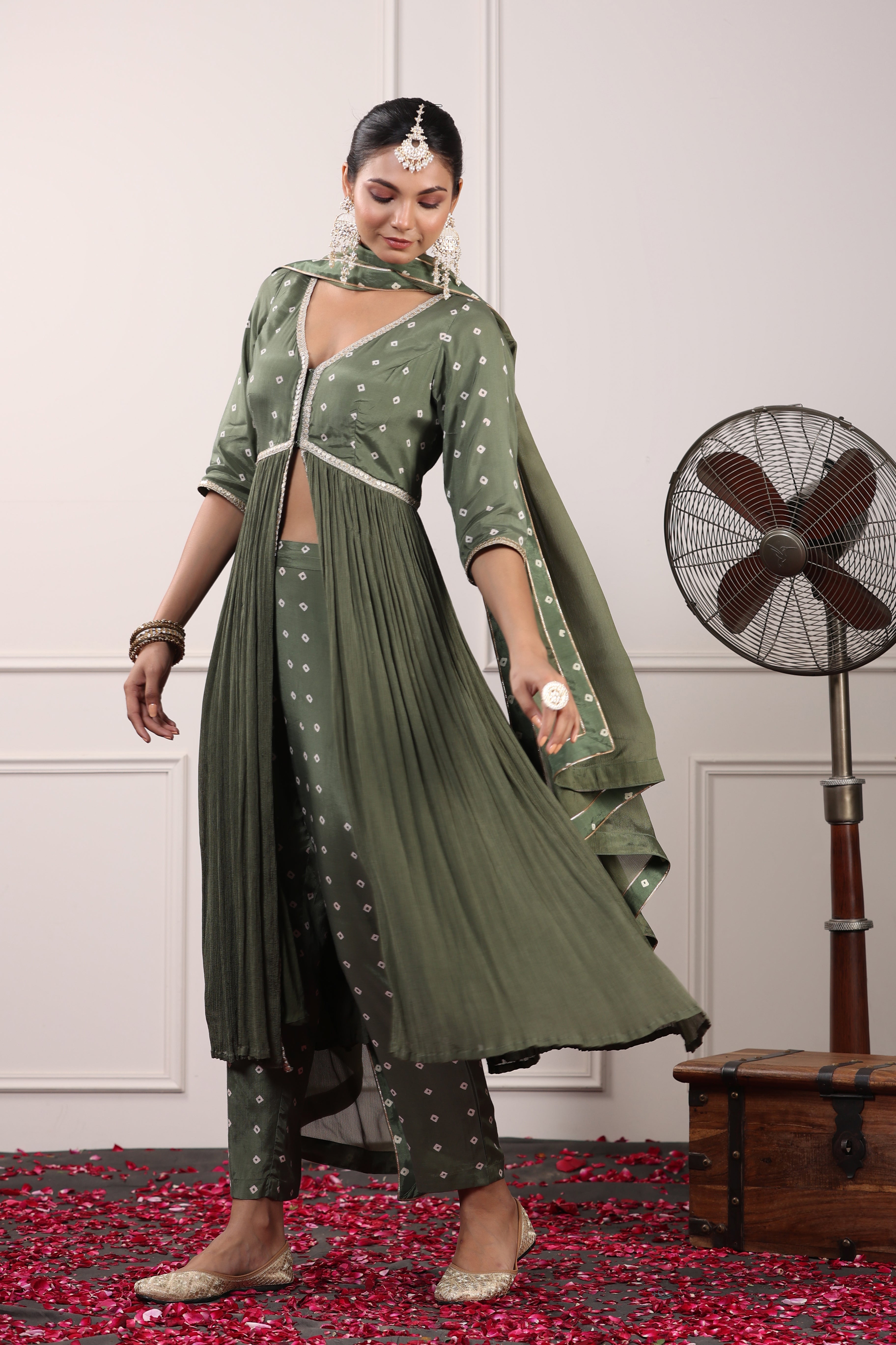 Sage Green Front Open Suit Set