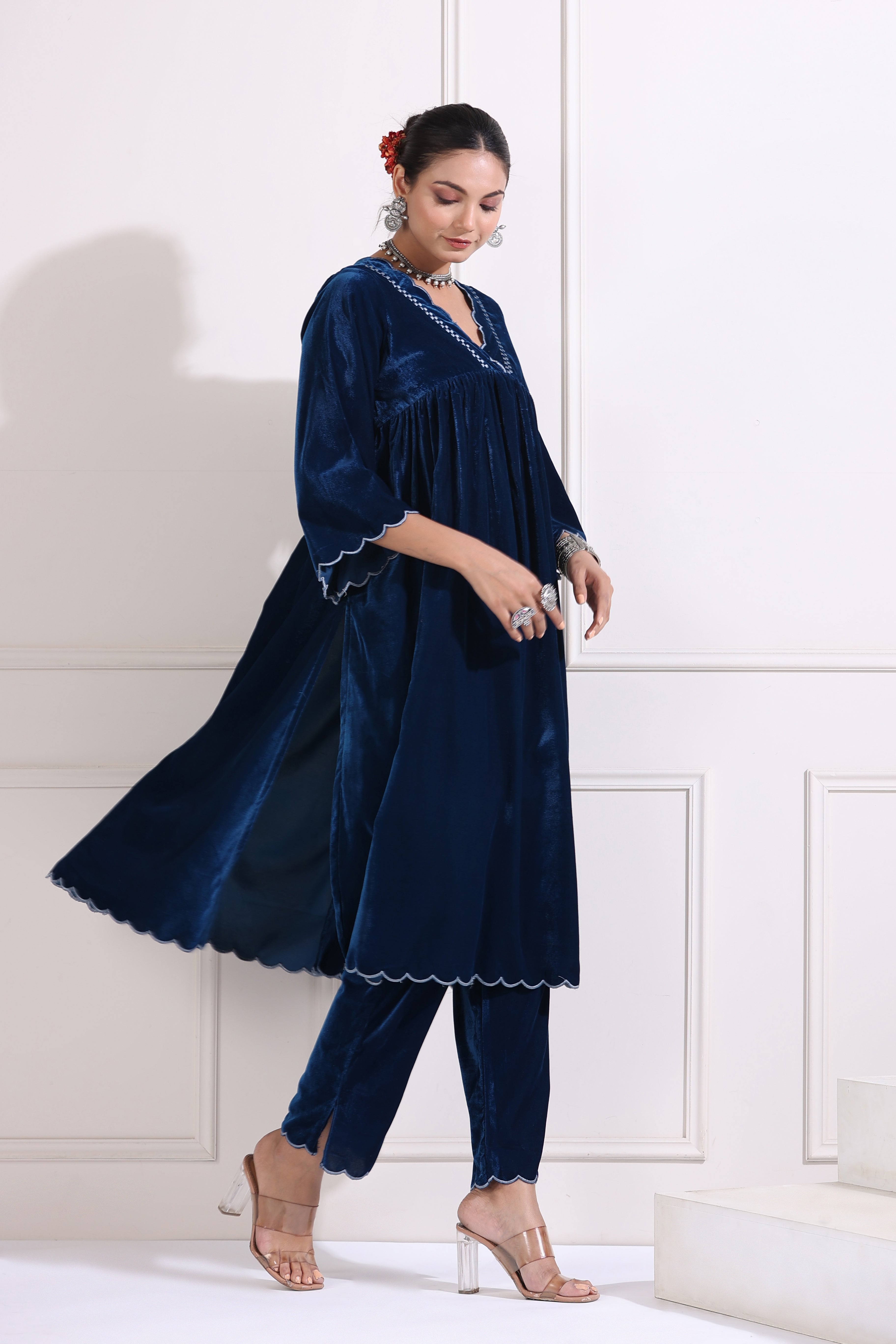 Royal Blue Gather Suit Set