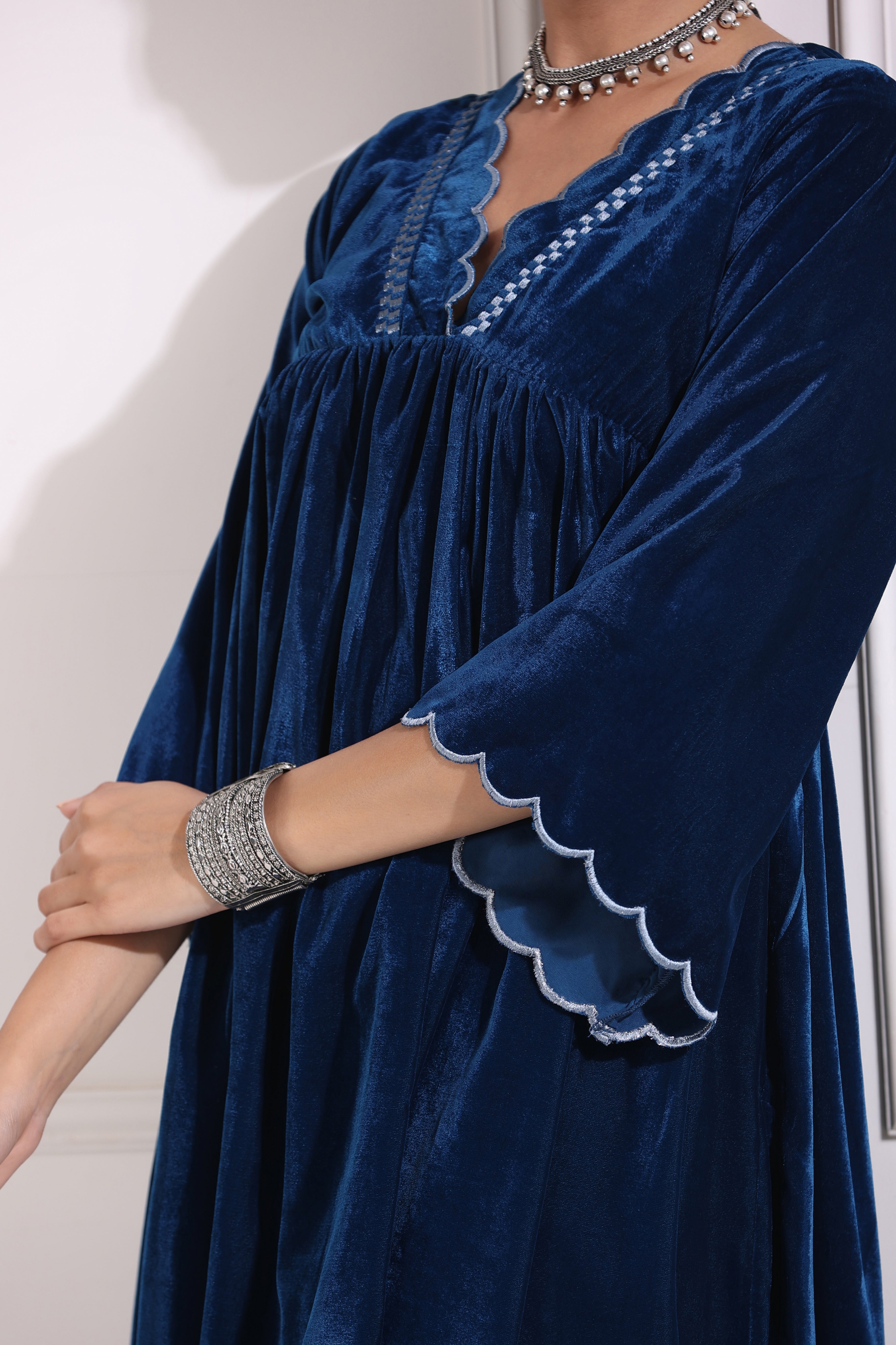 Royal Blue Gather Suit Set