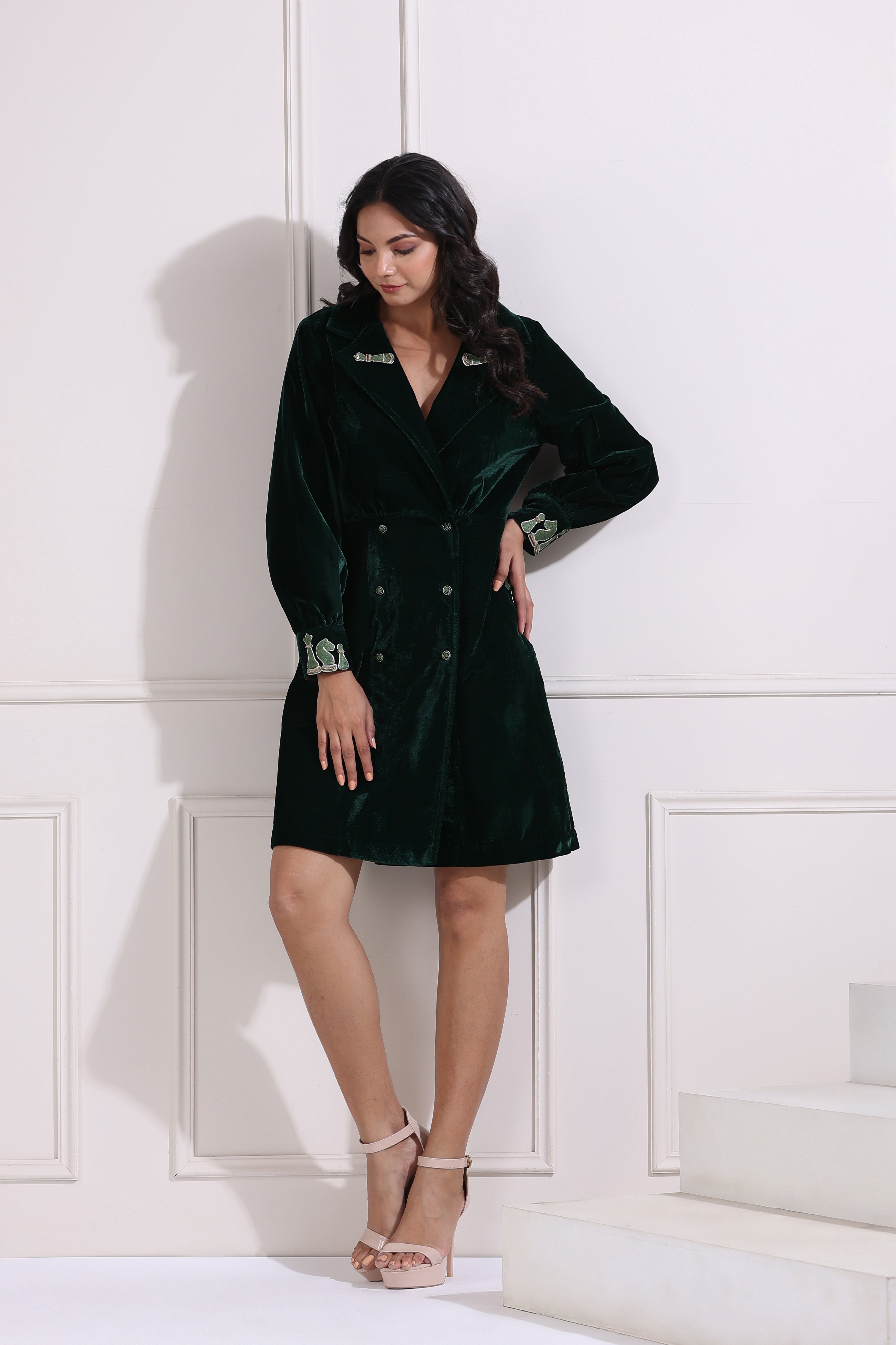Emerald Green Double-Breasted Dress