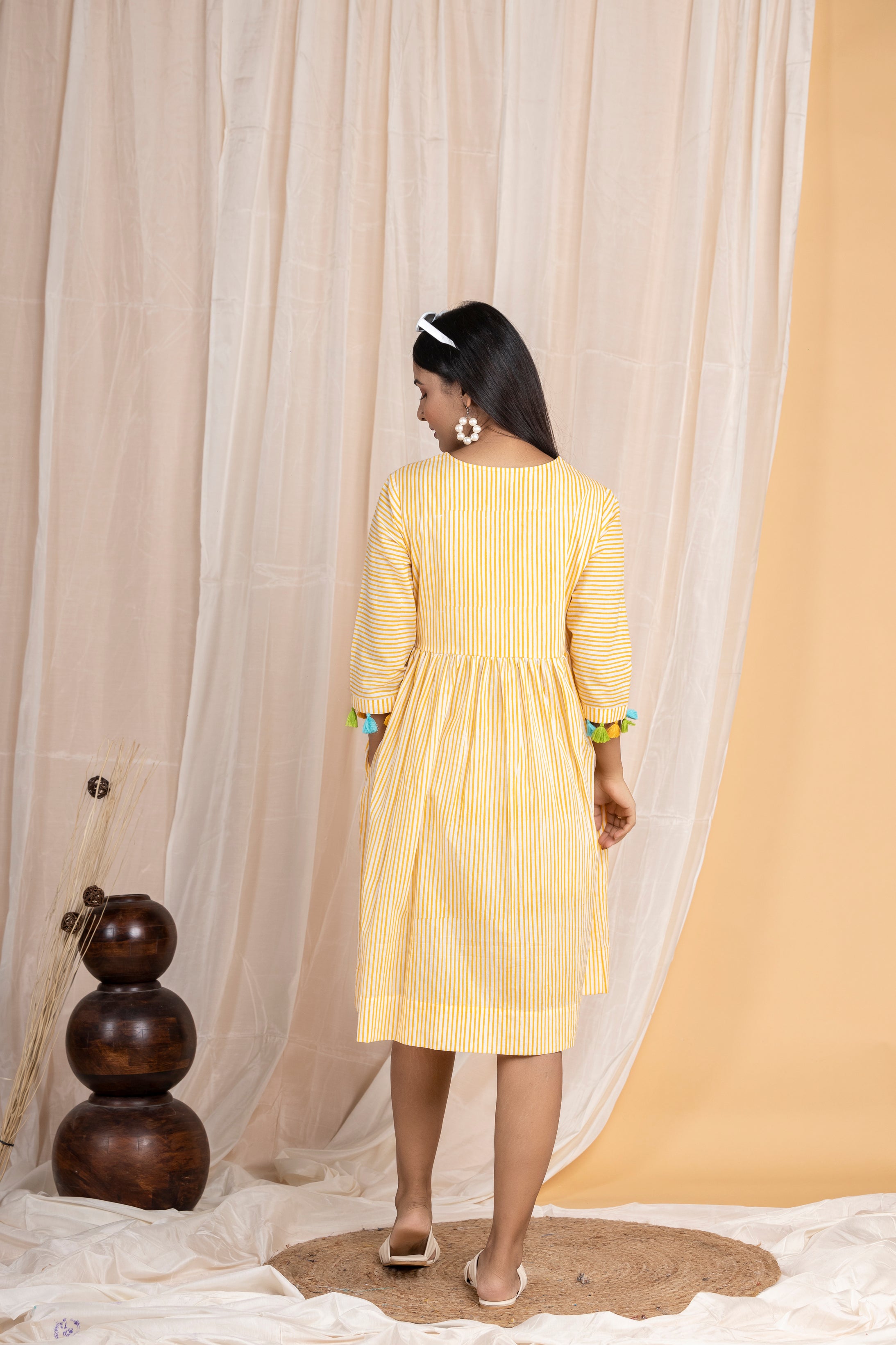 Yellow Dhari Embroidery Dress
