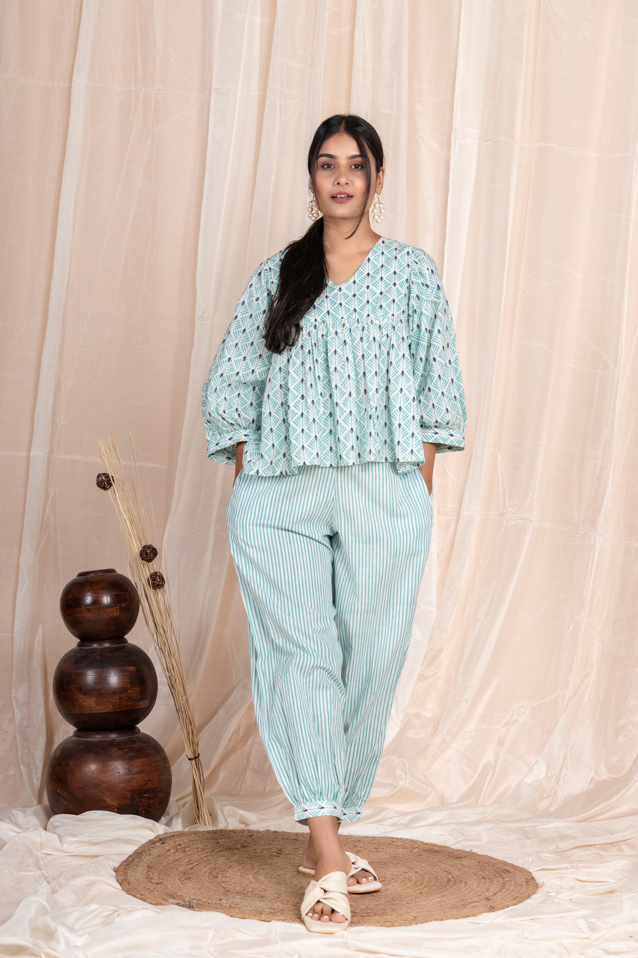 Aqua Lantern Pants with Flounce Top Co-ord Set