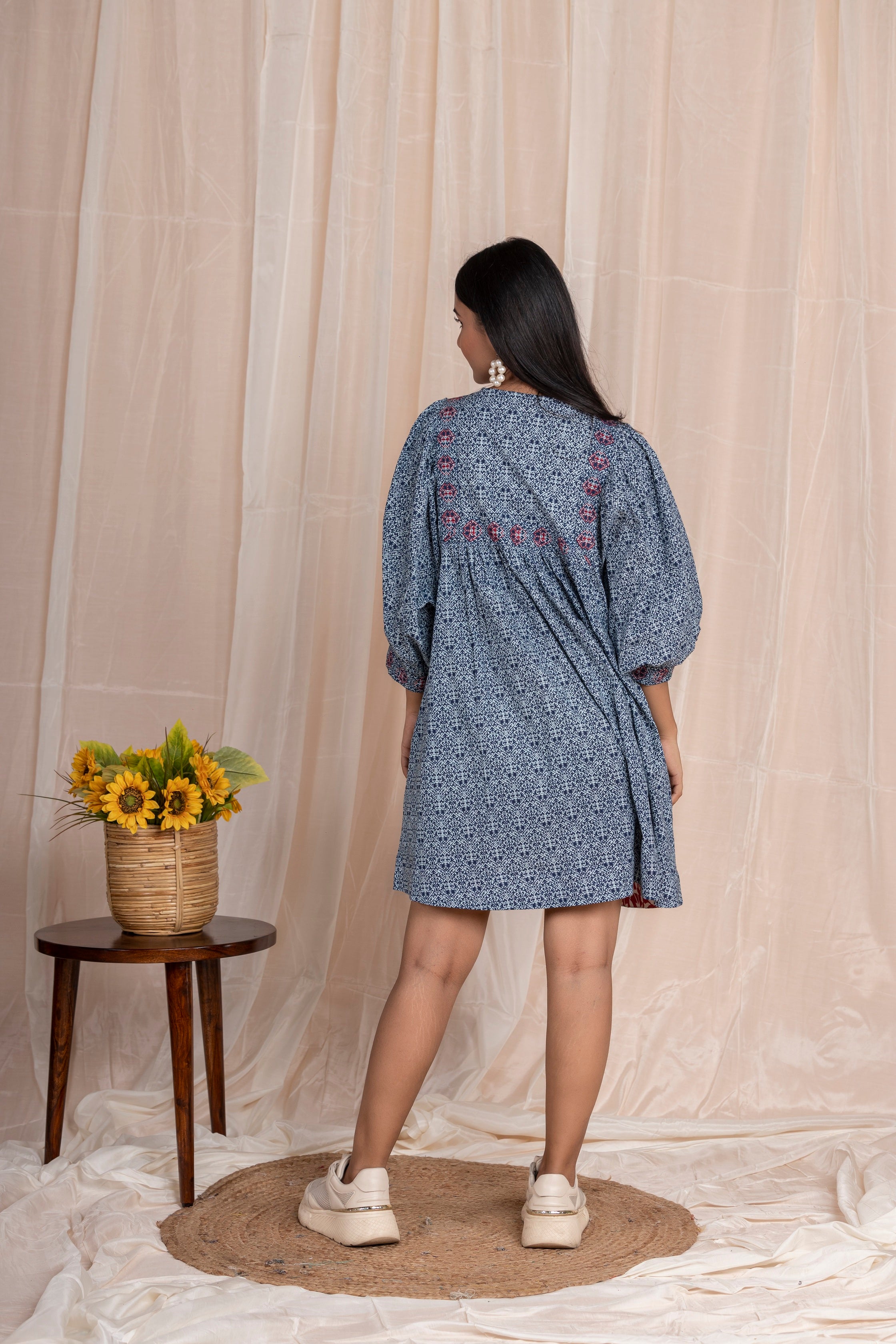 Blue Love Bouquet Embroidered Dress