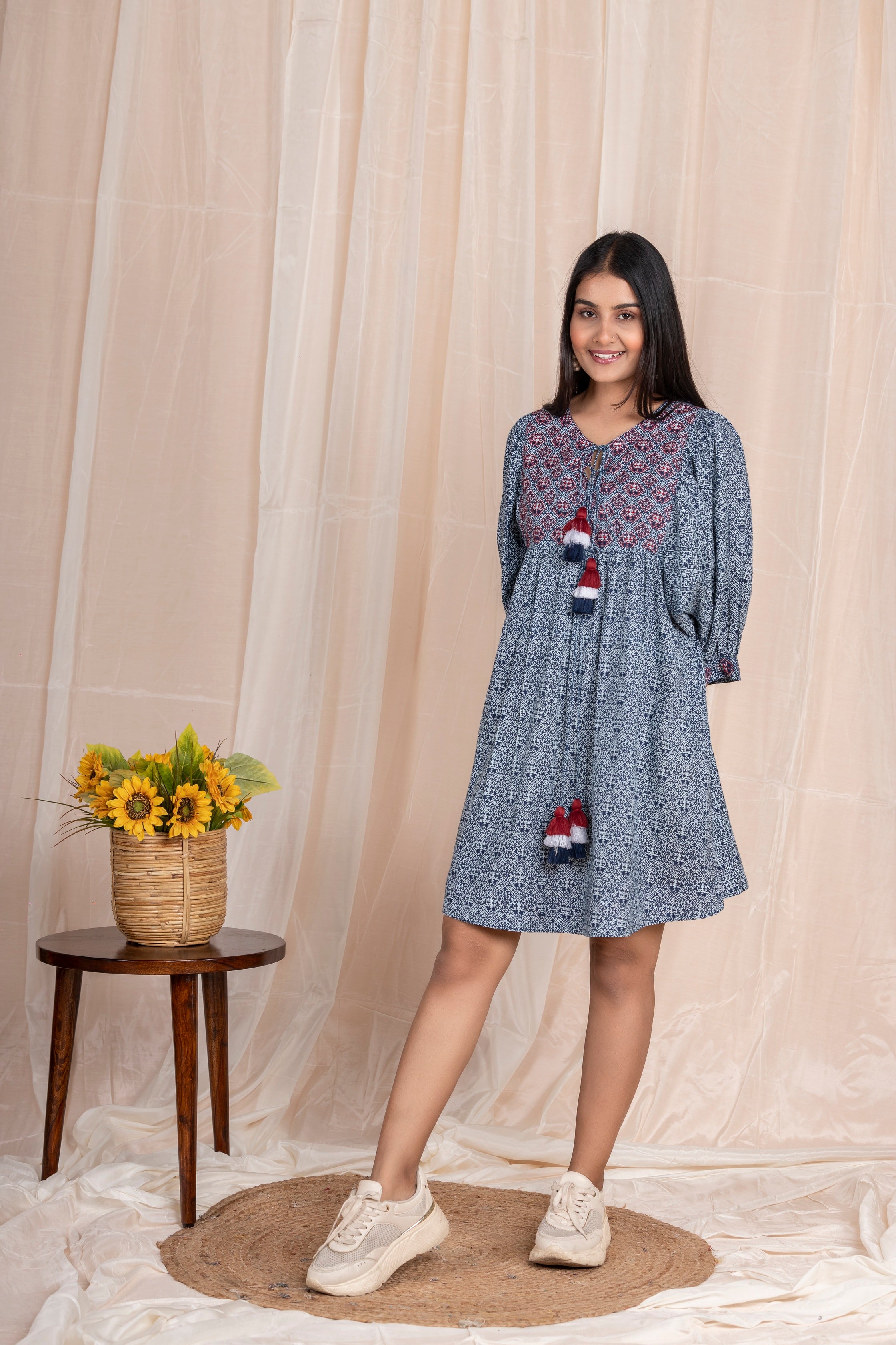 Blue Love Bouquet Embroidered Dress