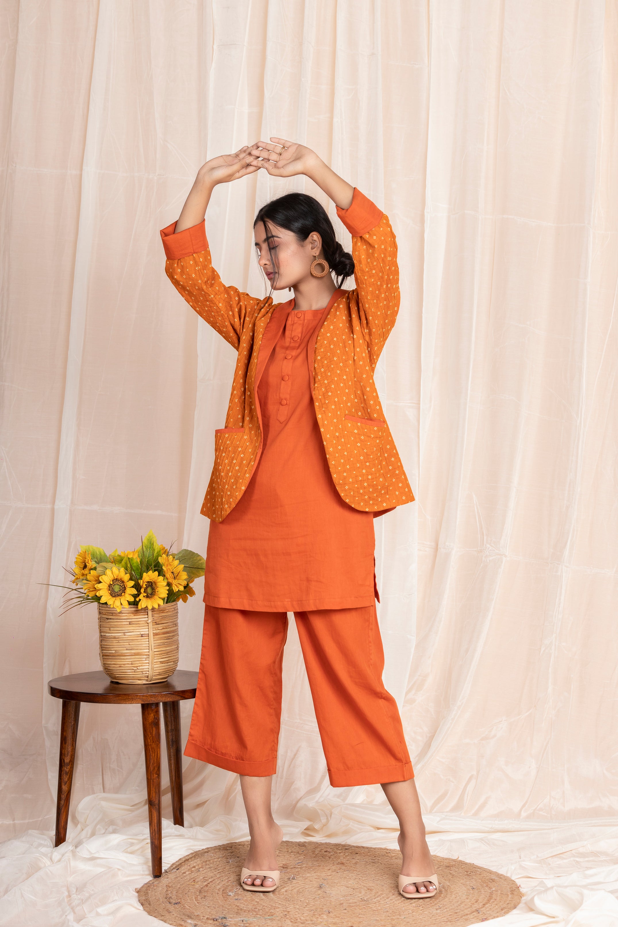 Rust Solid Co-ord Set with Reversible Blazer