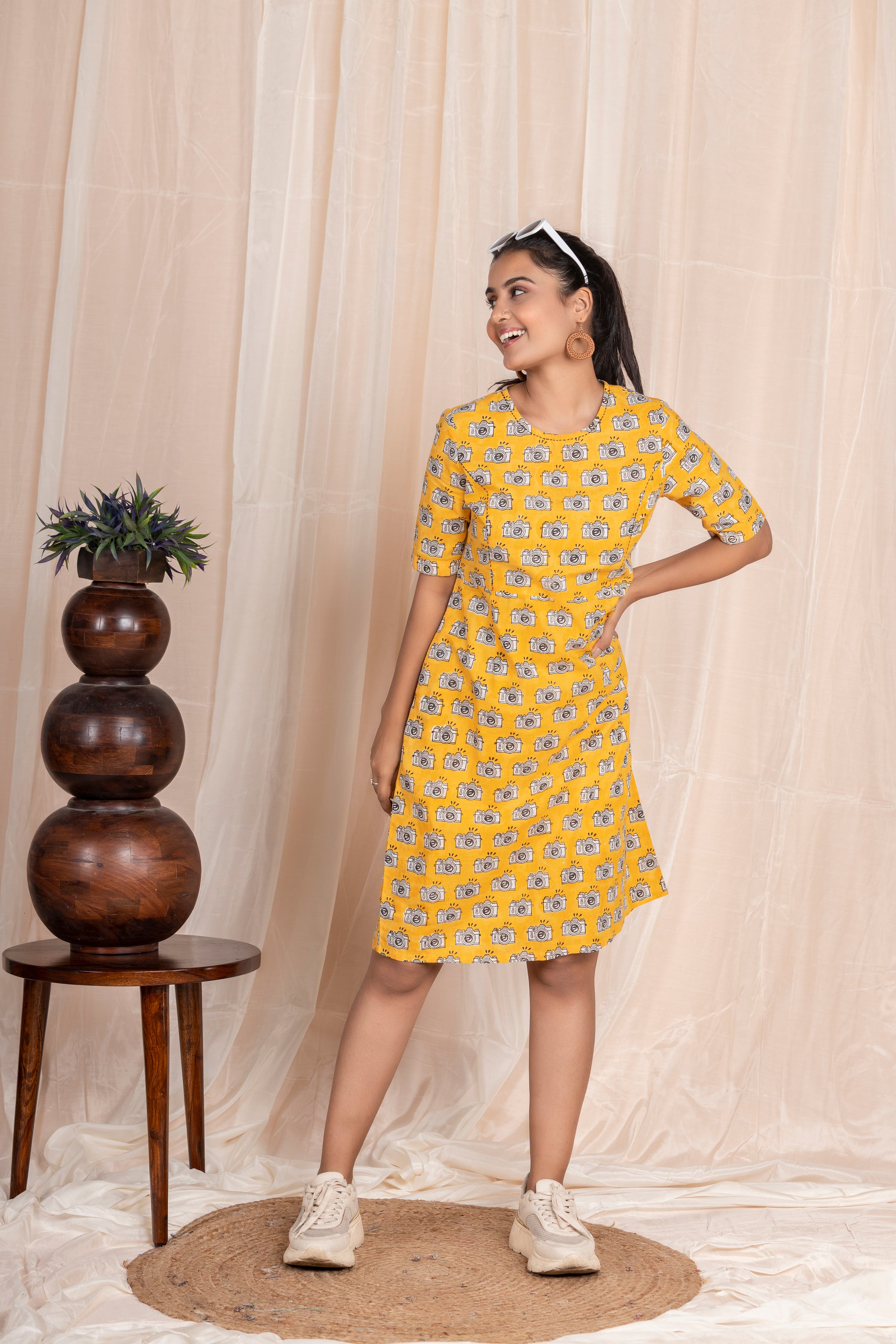 Camera Print Shirt Dress
