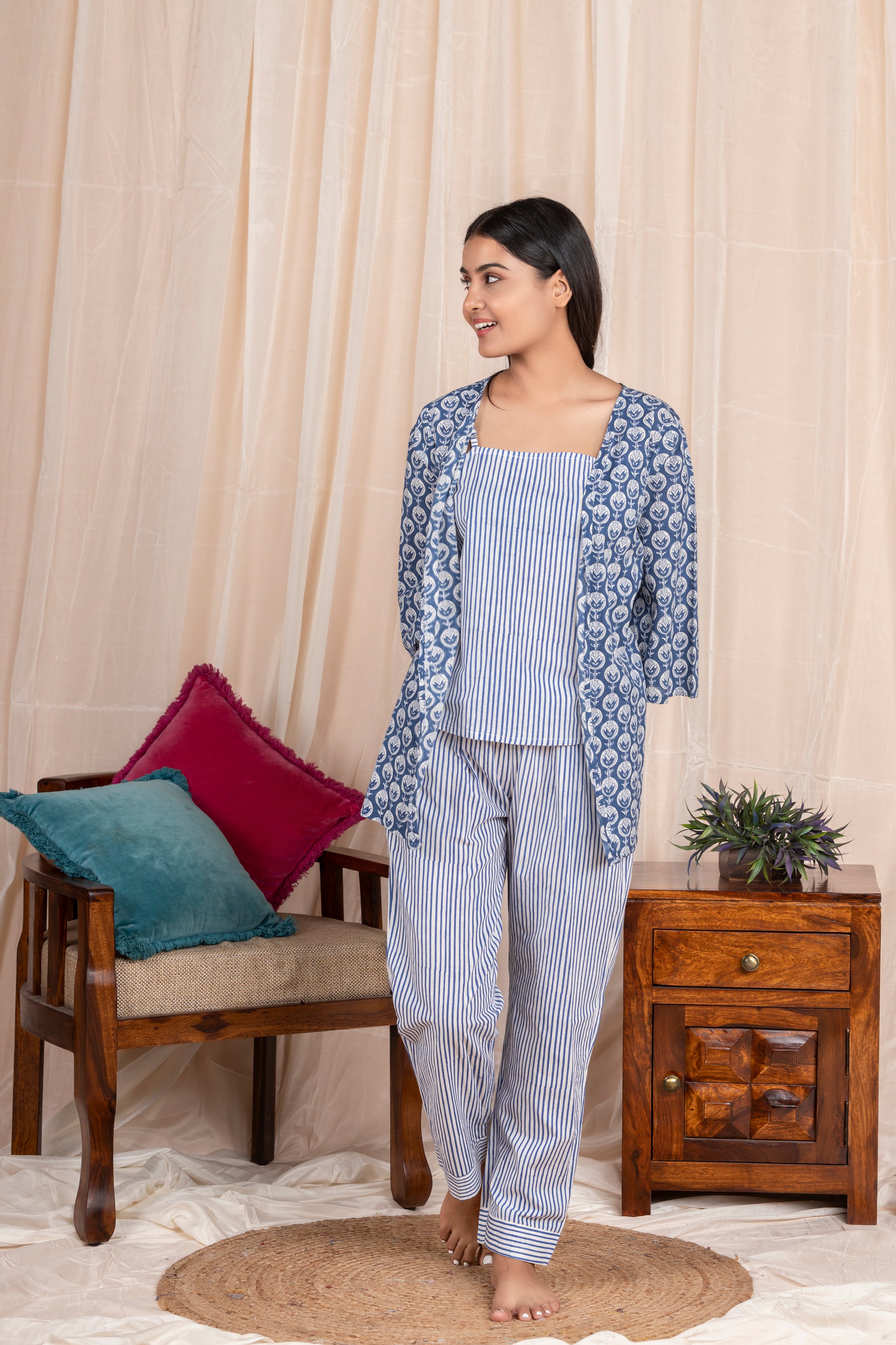Bloom Indigo Night Suit (3 pcs)