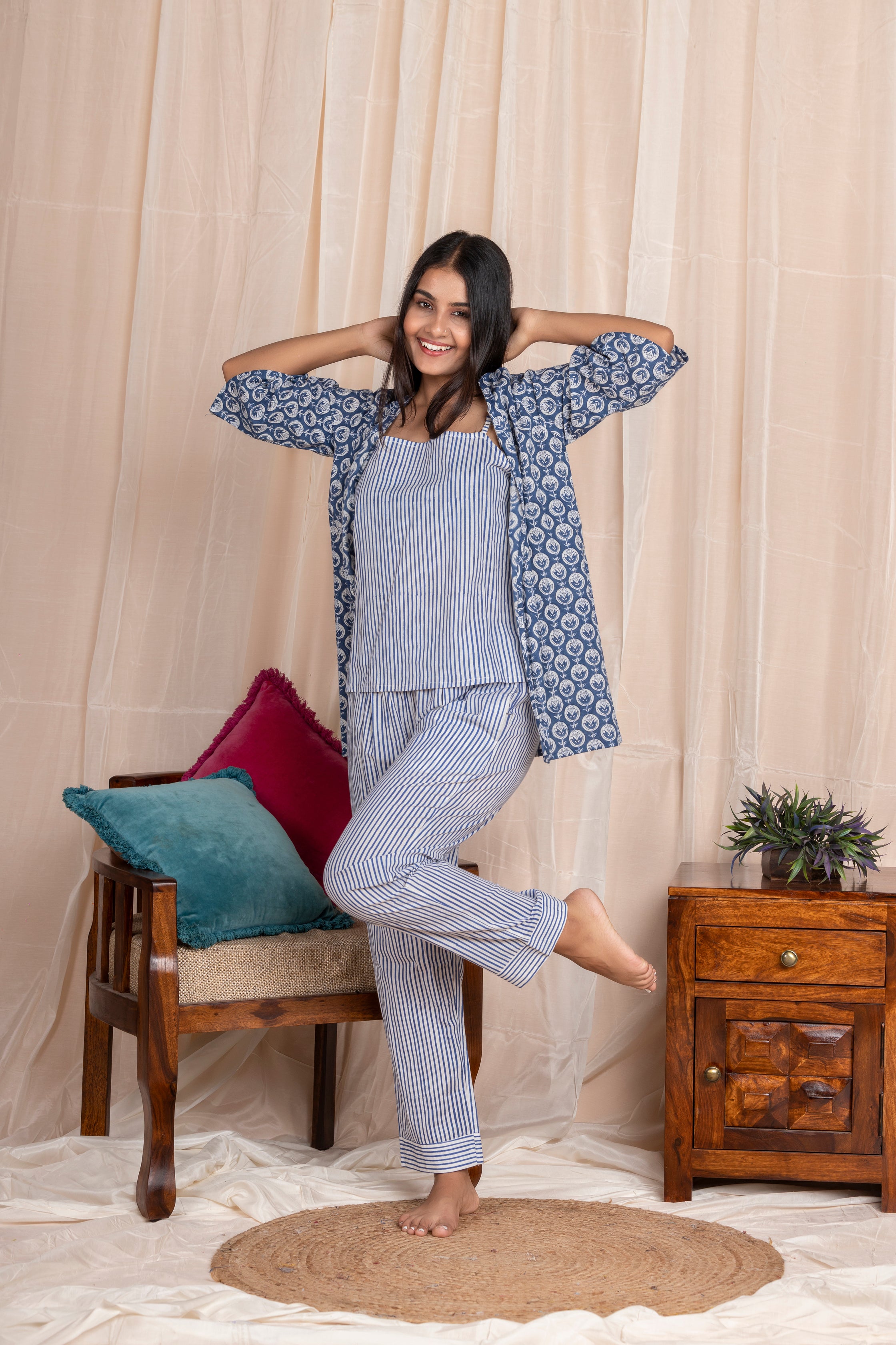 Bloom Indigo Night Suit (3 pcs)