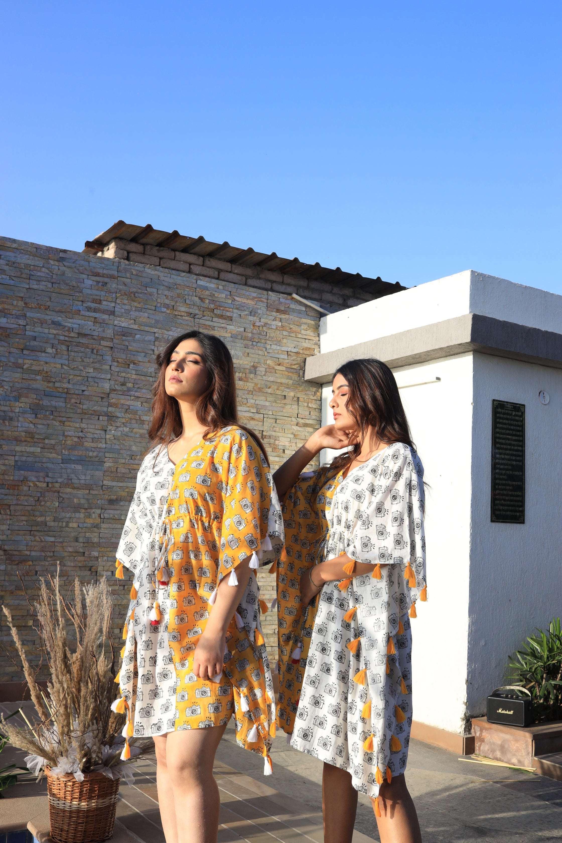 Half & Half Tassel Camera Print Kaftan