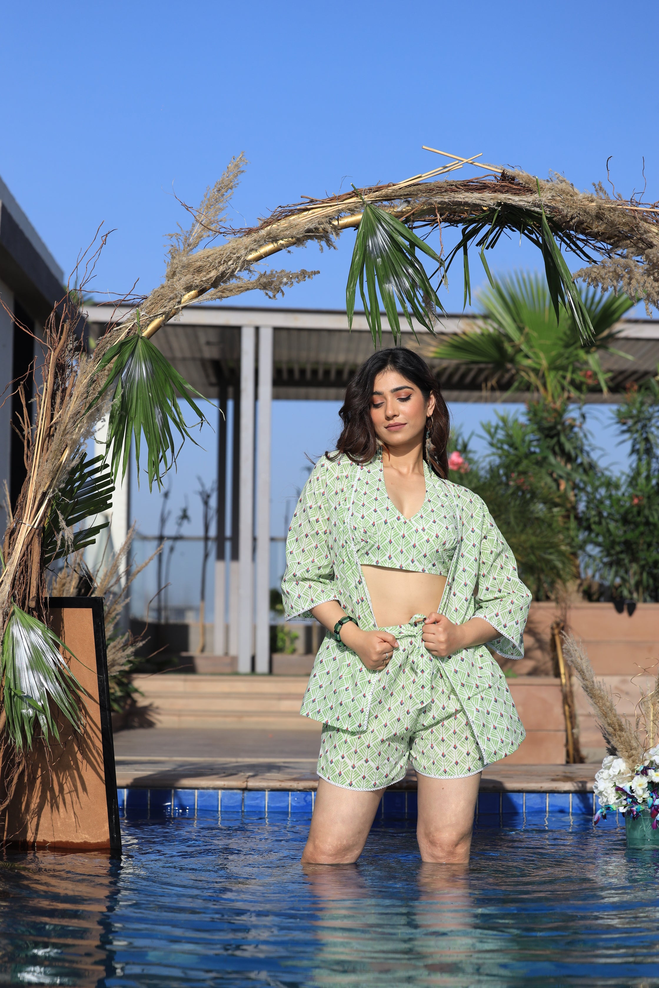 Hot Green Bustier Top with Shrug Set