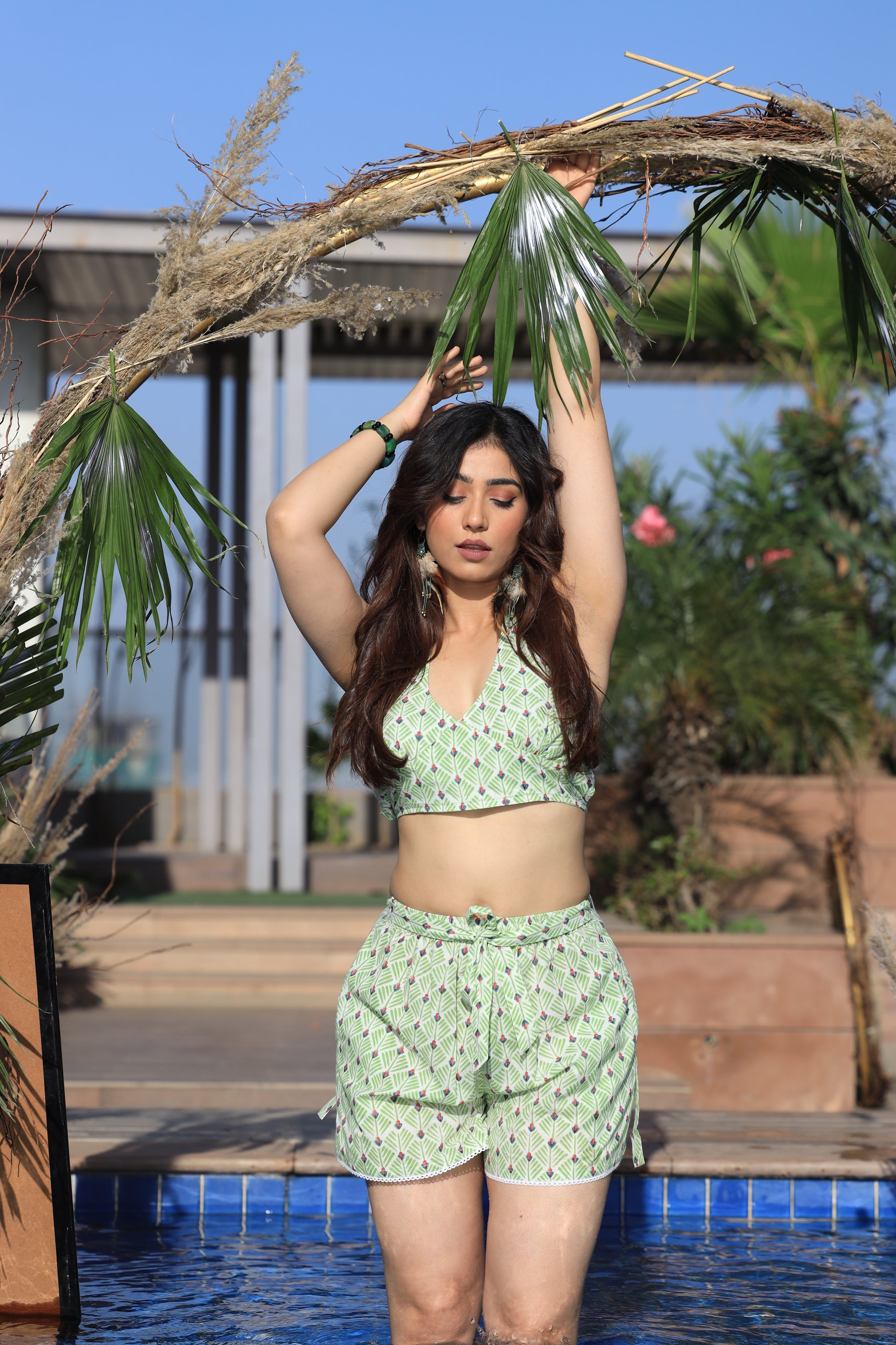 Hot Green Bustier Top with Shrug Set
