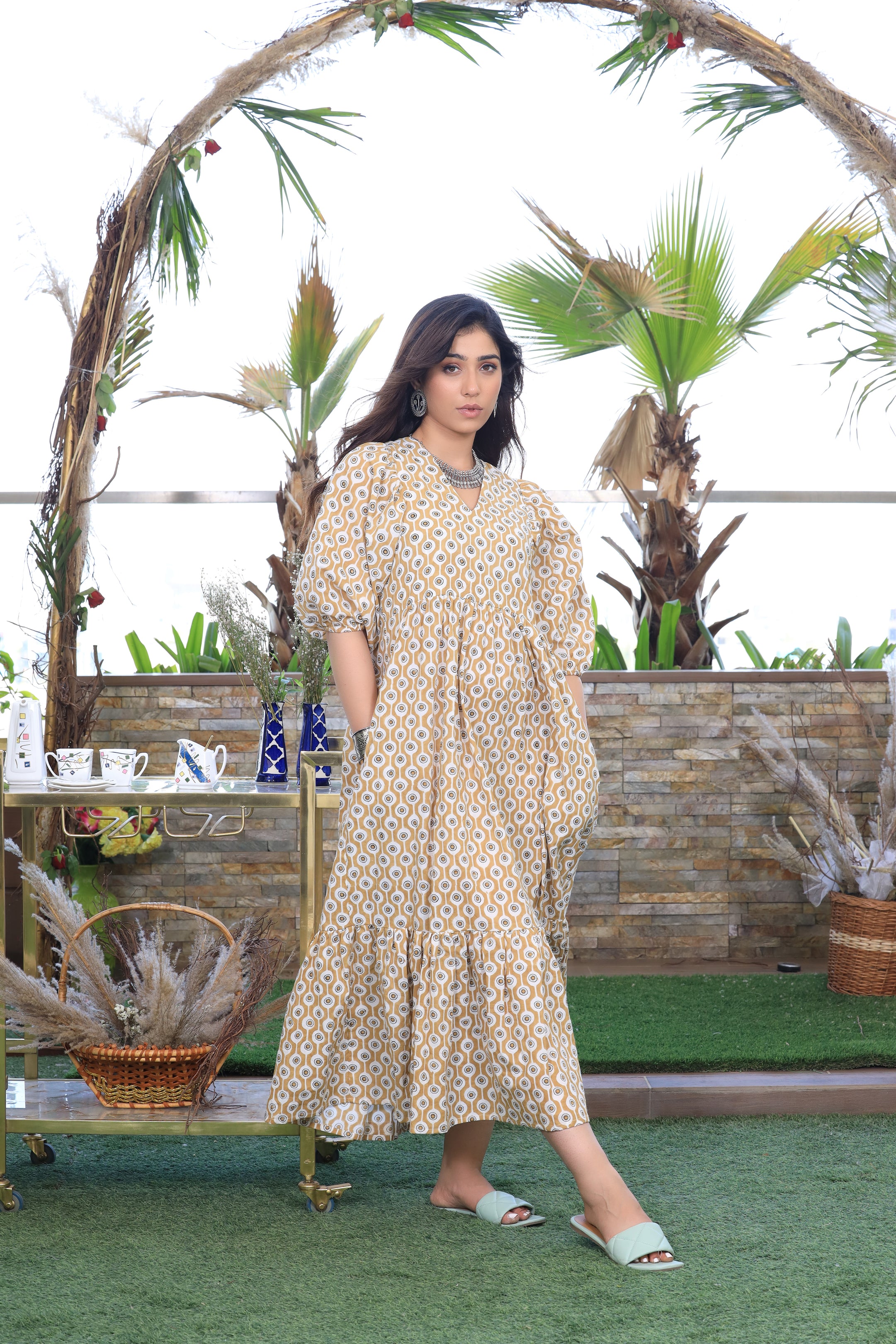 Gold Eye Print Maxi Dress