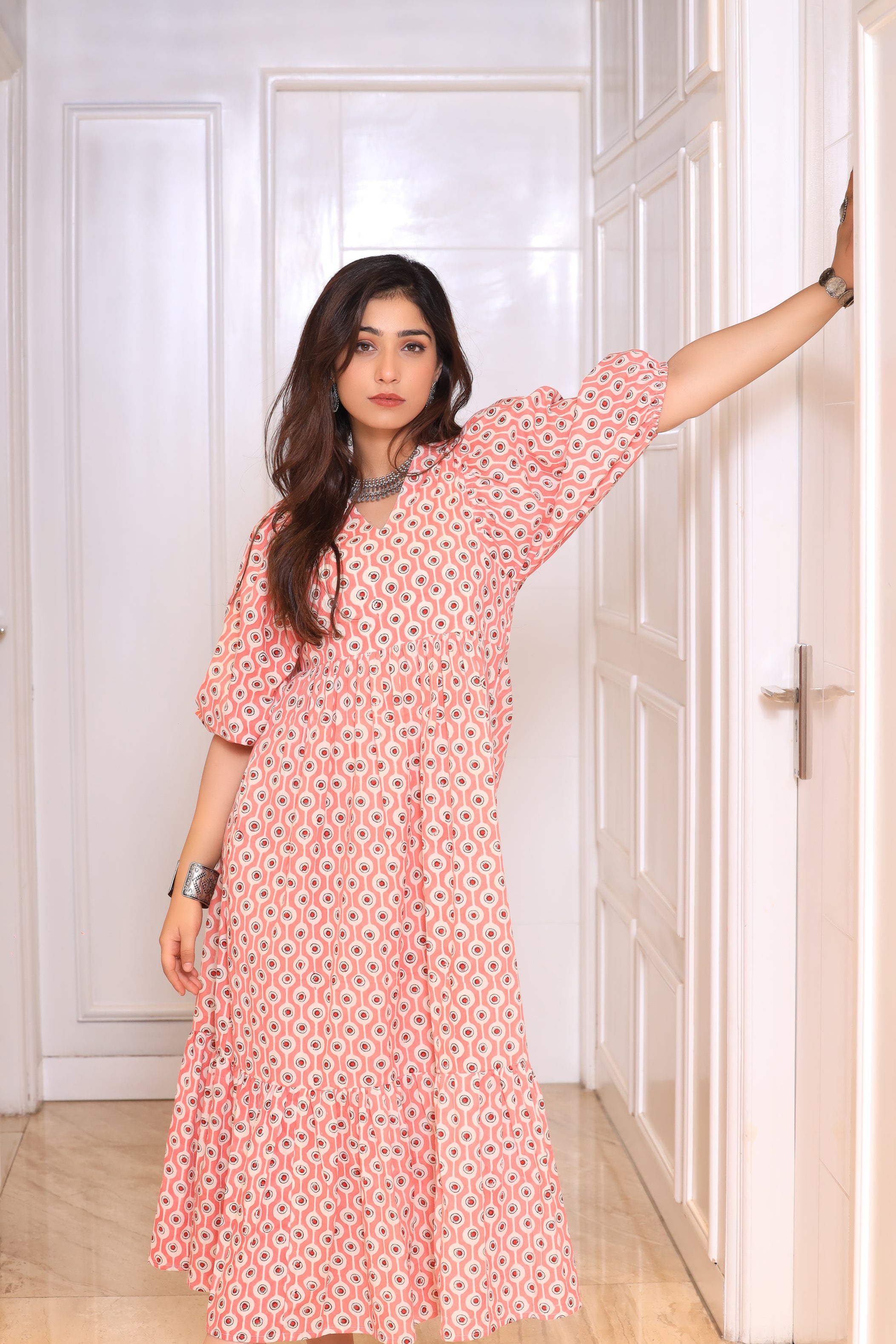 Alure Eye Print Maxi Dress (Pink)