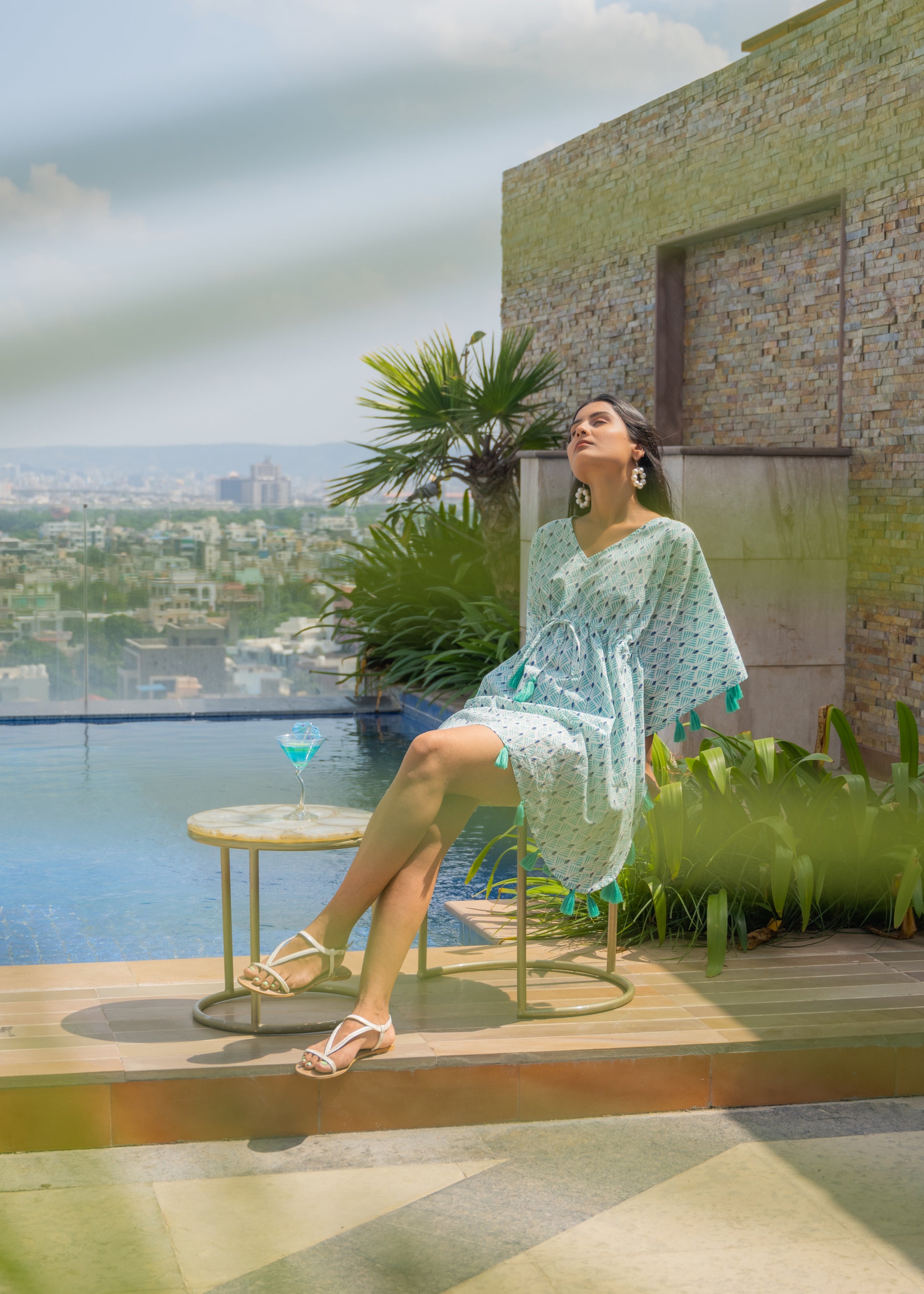Rays of Life Aqua Tassel Kaftan