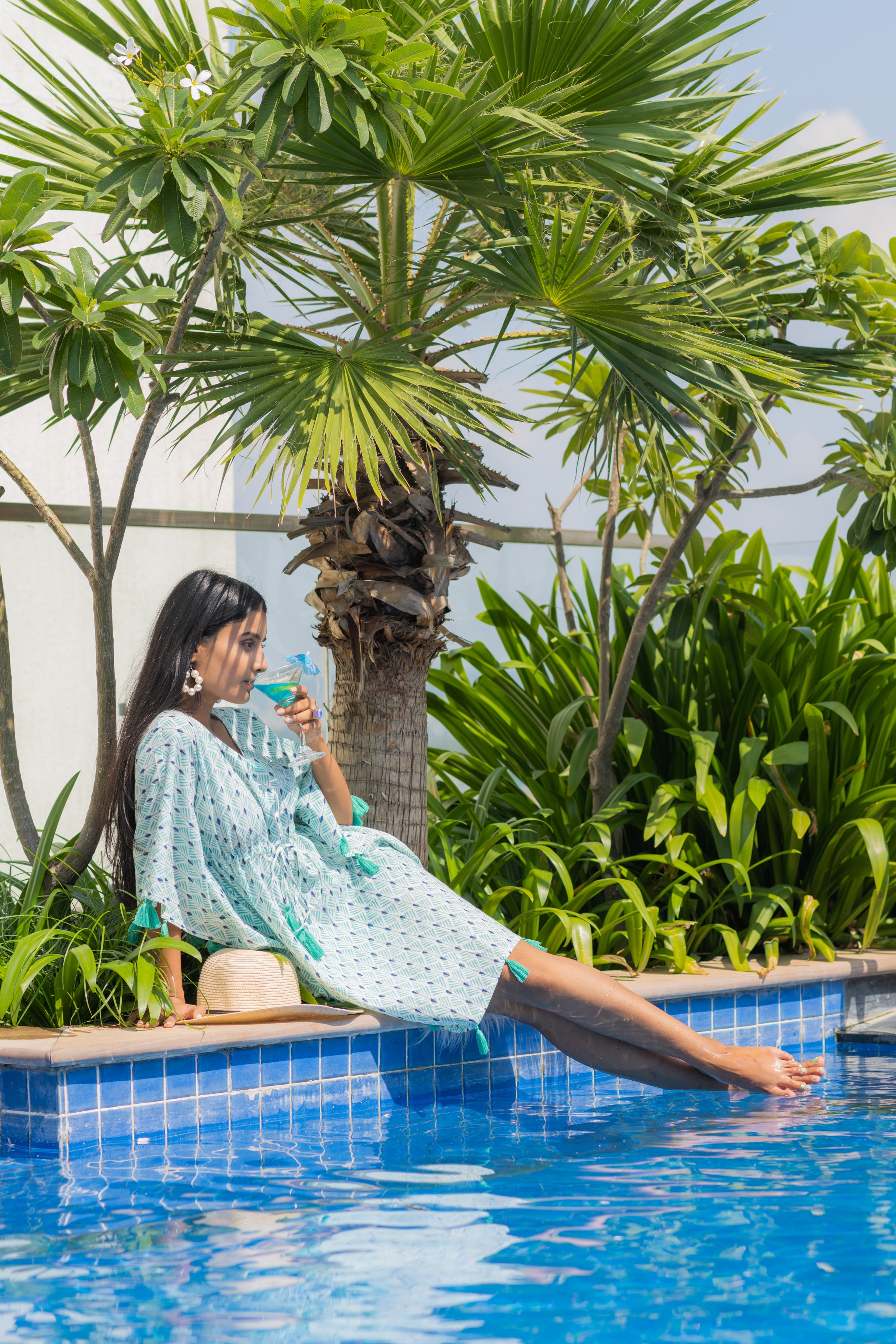 Rays of Life Aqua Tassel Kaftan