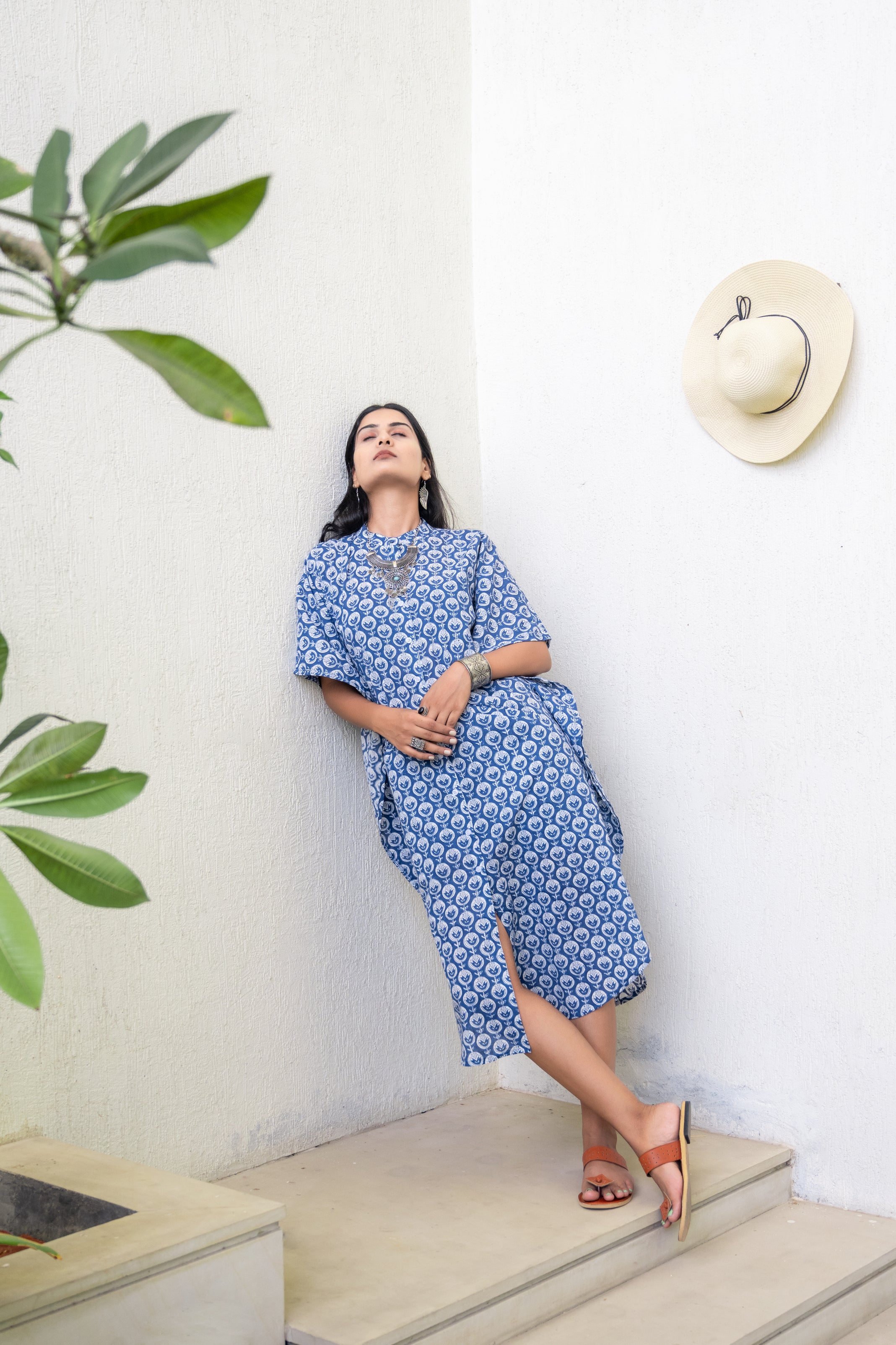 Bloom Indigo Cotton Dress Kaftan