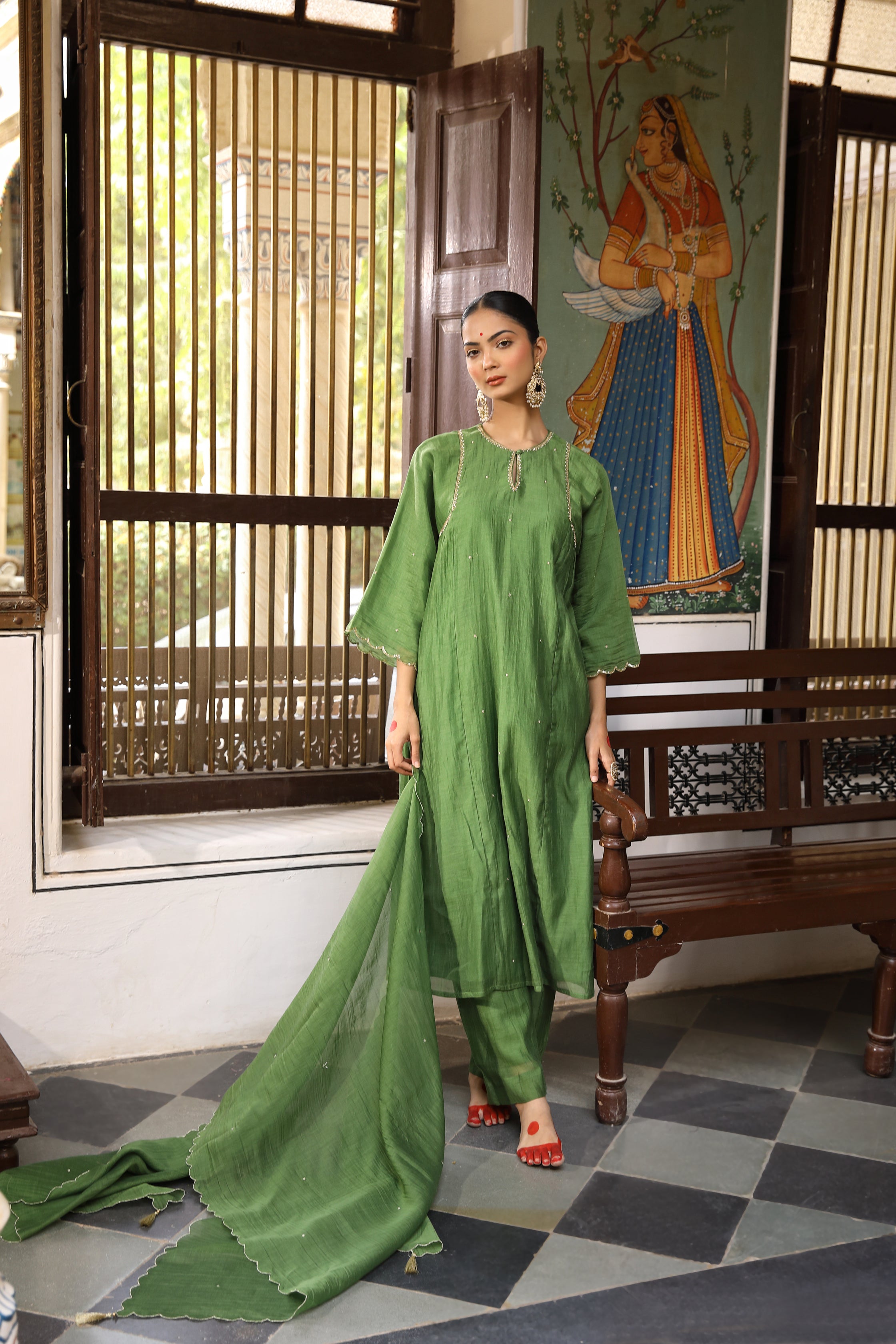 Green Rudra Suit Set with Aari and Sequin Embroidery