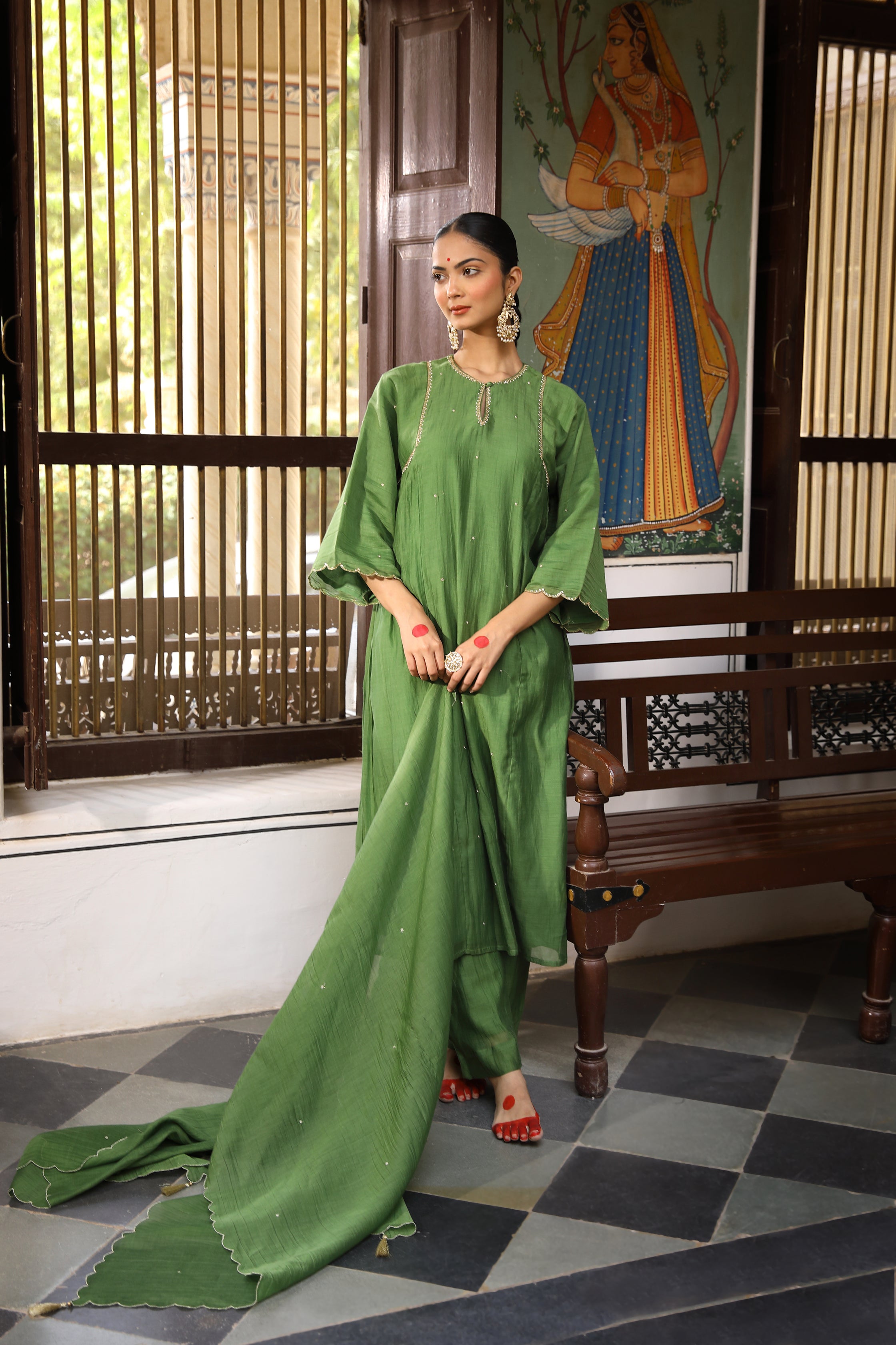 Green Rudra Suit Set with Aari and Sequin Embroidery